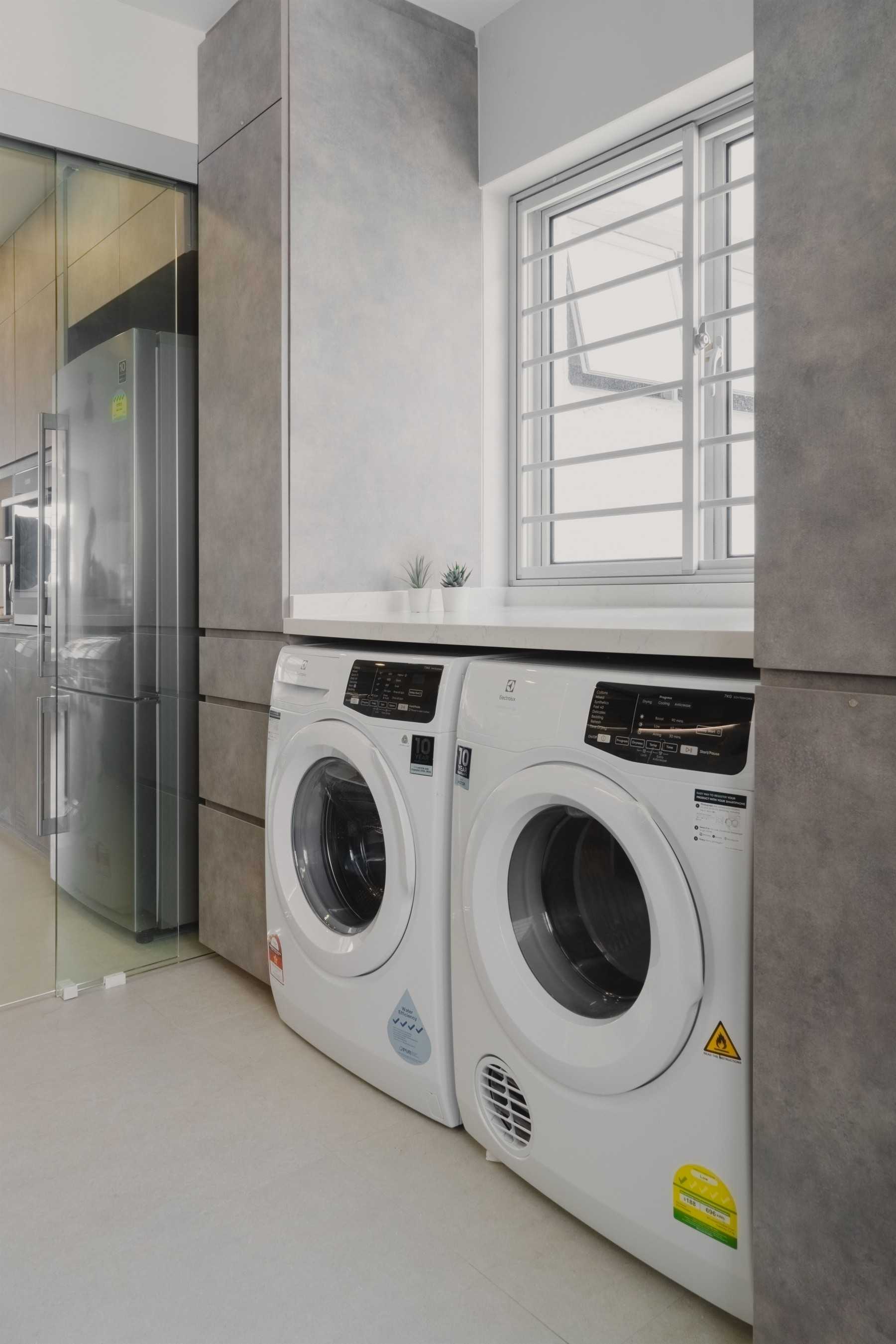 Modern Service Yard with Washing Machine and Laundry Area