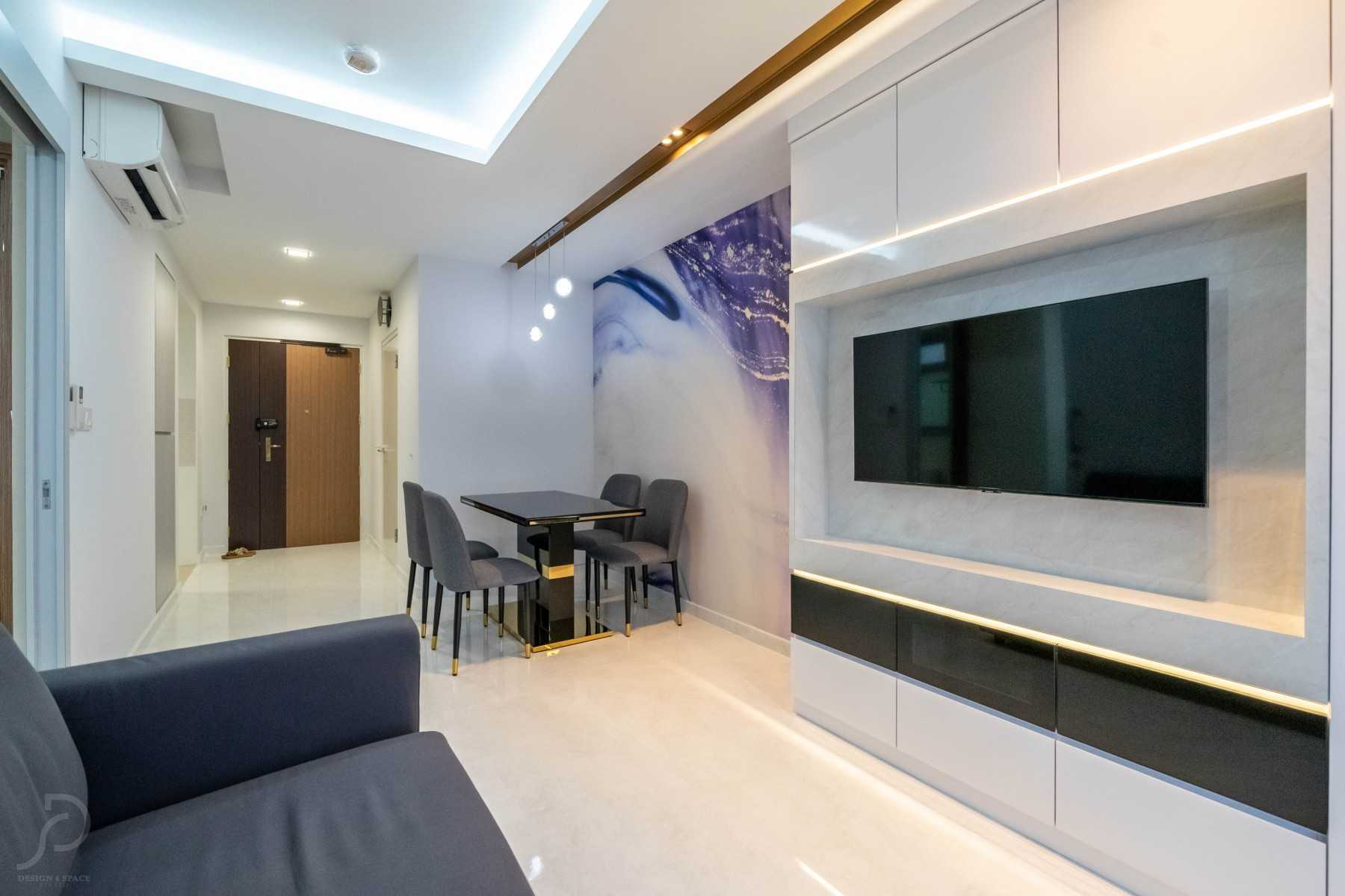 Minimalist Living Room with Homogeneous Tiles and TV Console