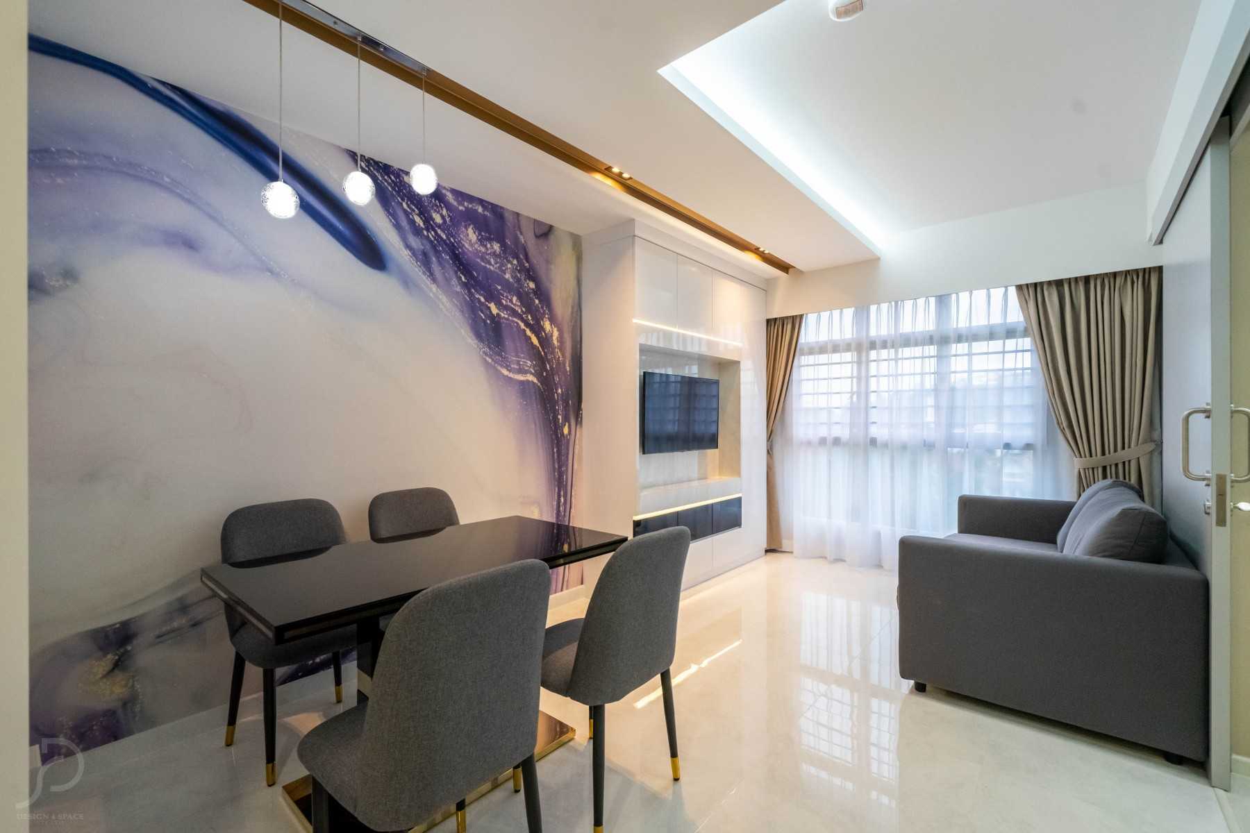 Minimalist Living Room with Homogeneous Tiles and TV Console