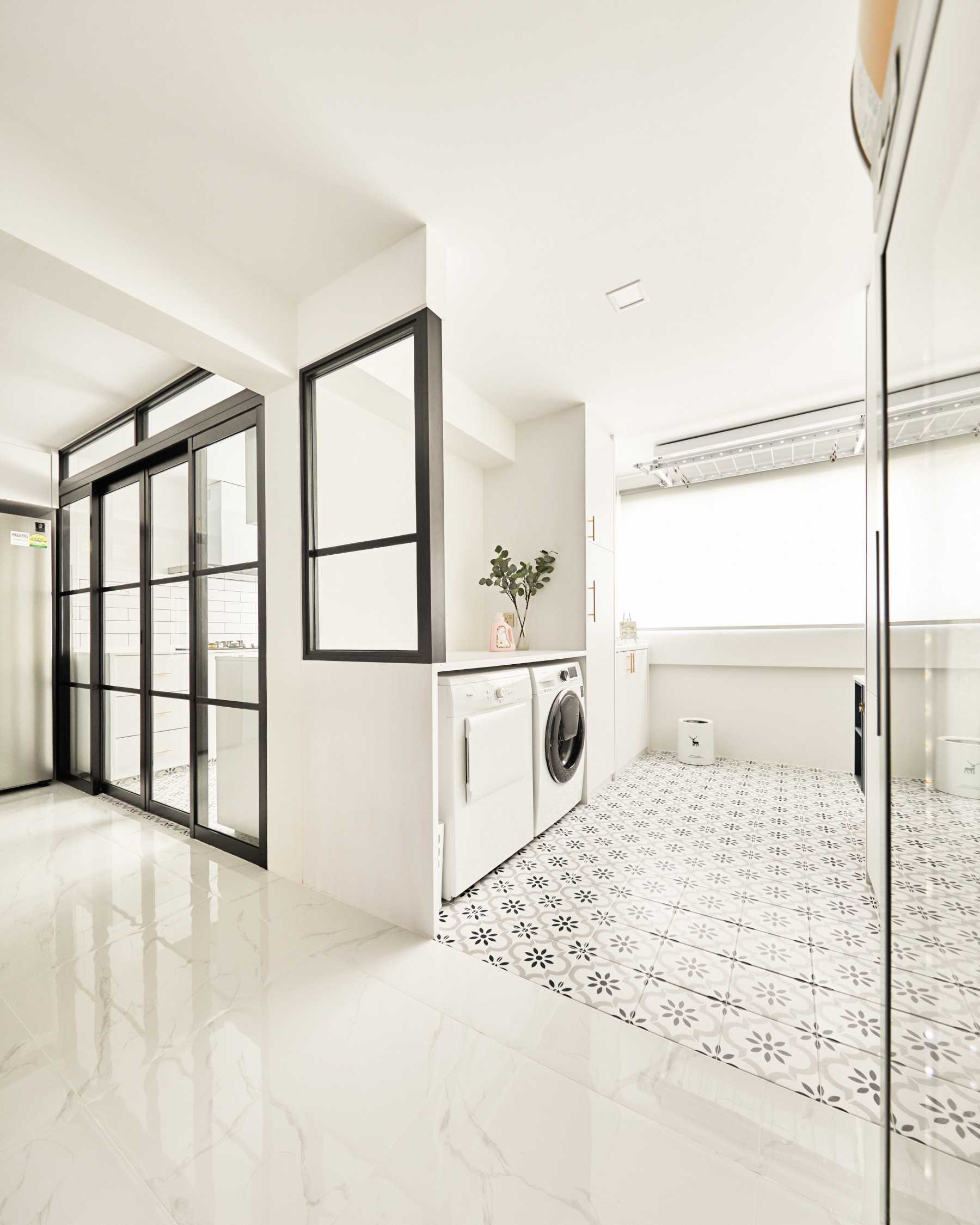 Modern Service Yard with Washing Machine and Laundry Area