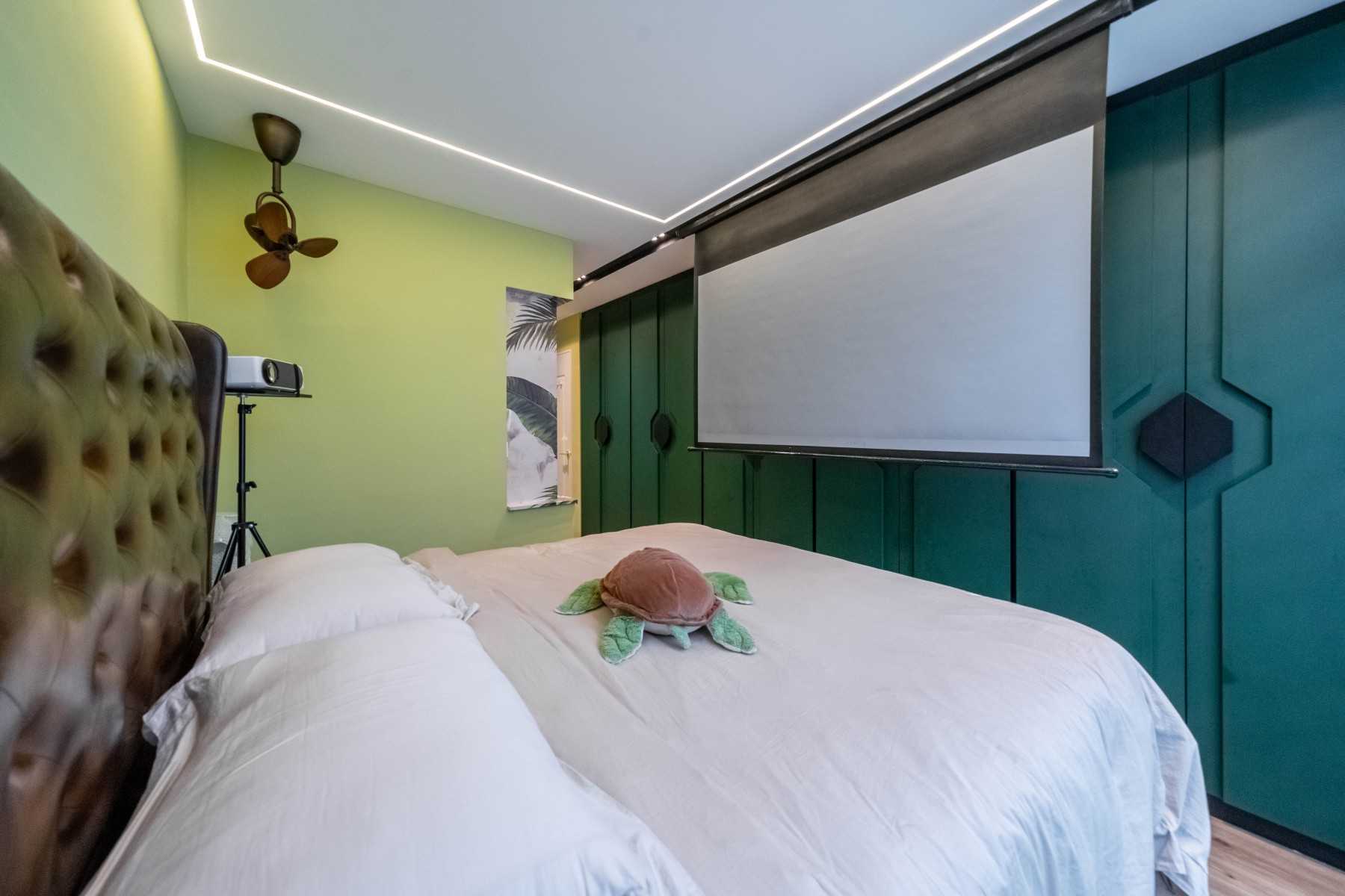Contemporary Bedroom with Vinyl Flooring and Wood Flooring
