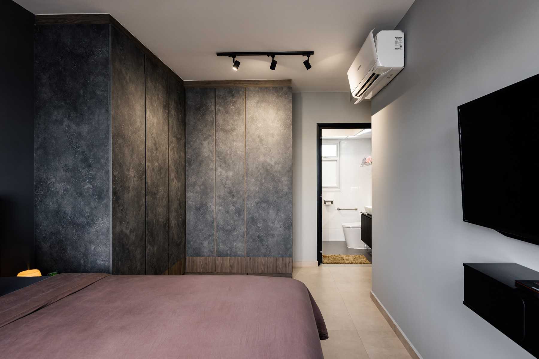 Industrial Bedroom with TV Console and Wardrobe