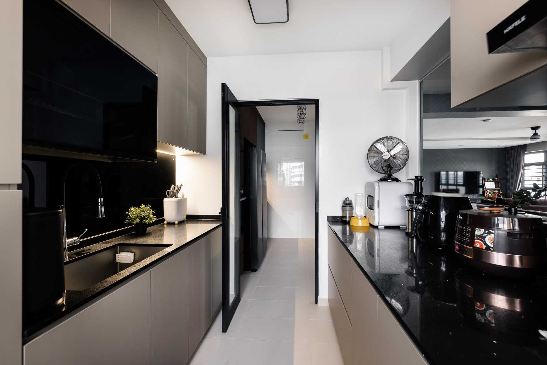 Industrial Kitchen with Countertop and Homogeneous Tiles