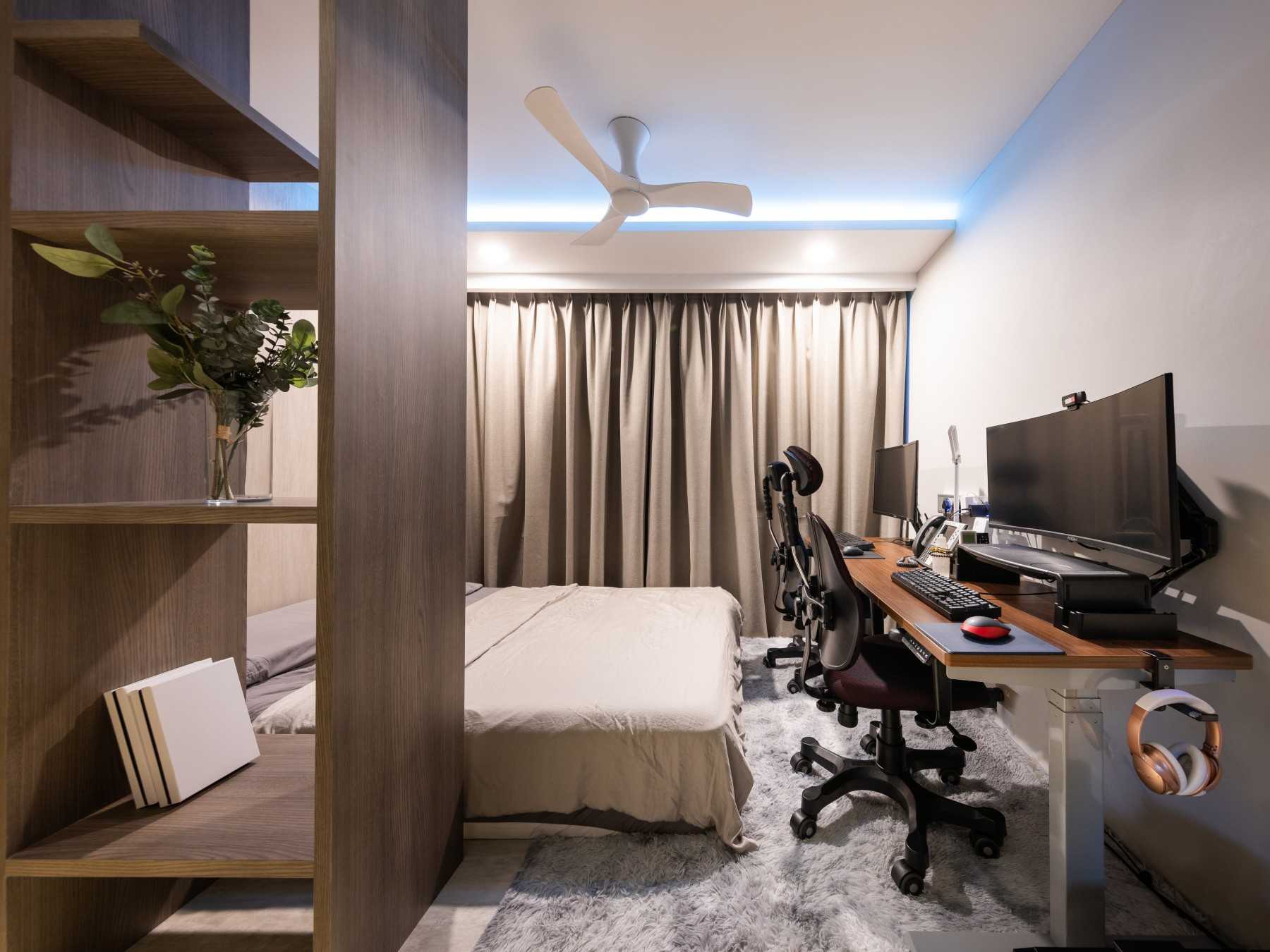 Transitional Bedroom with Cove Lighting and Ceiling Fan