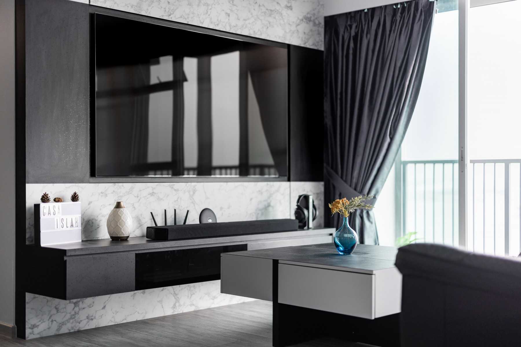Modern Living Room with TV Console and Feature Wall