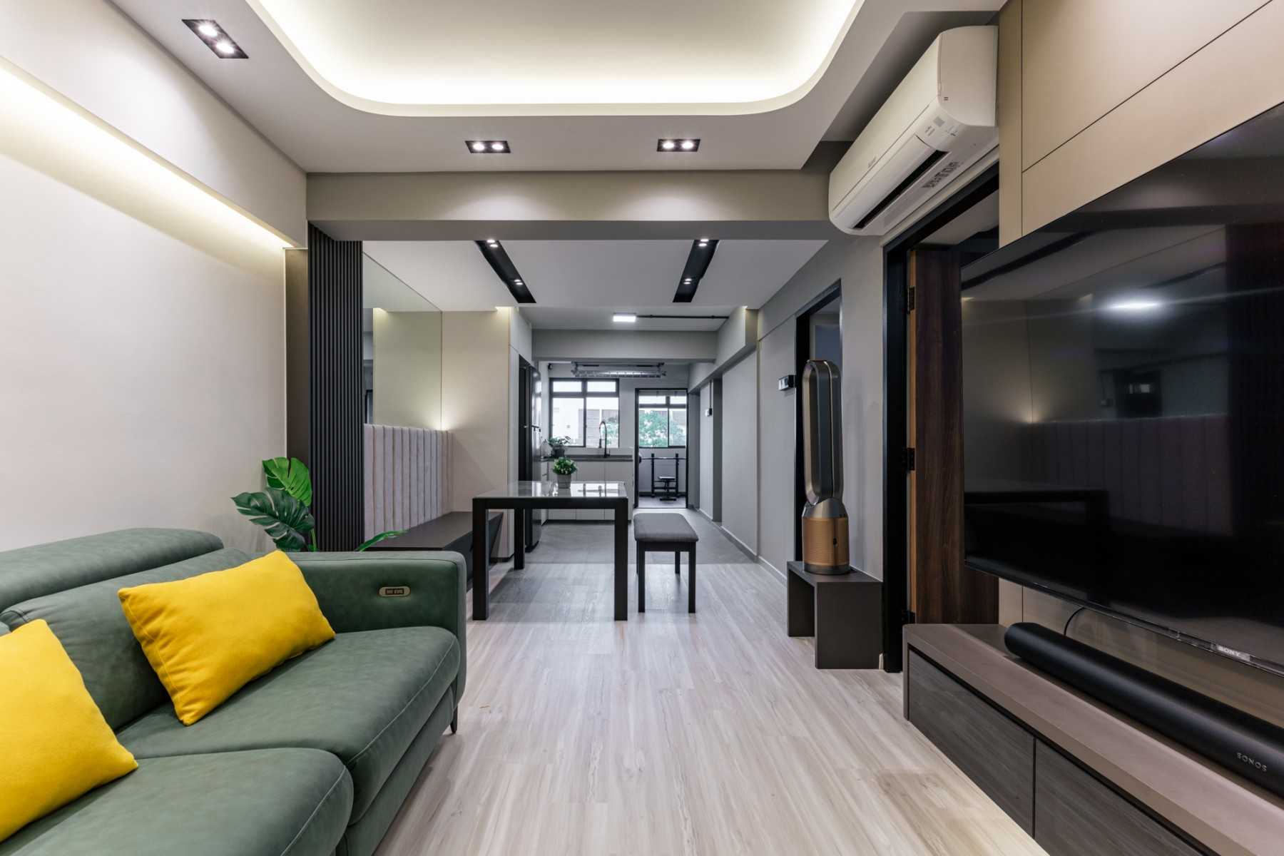 Contemporary Living Room with Vinyl Flooring and TV Console