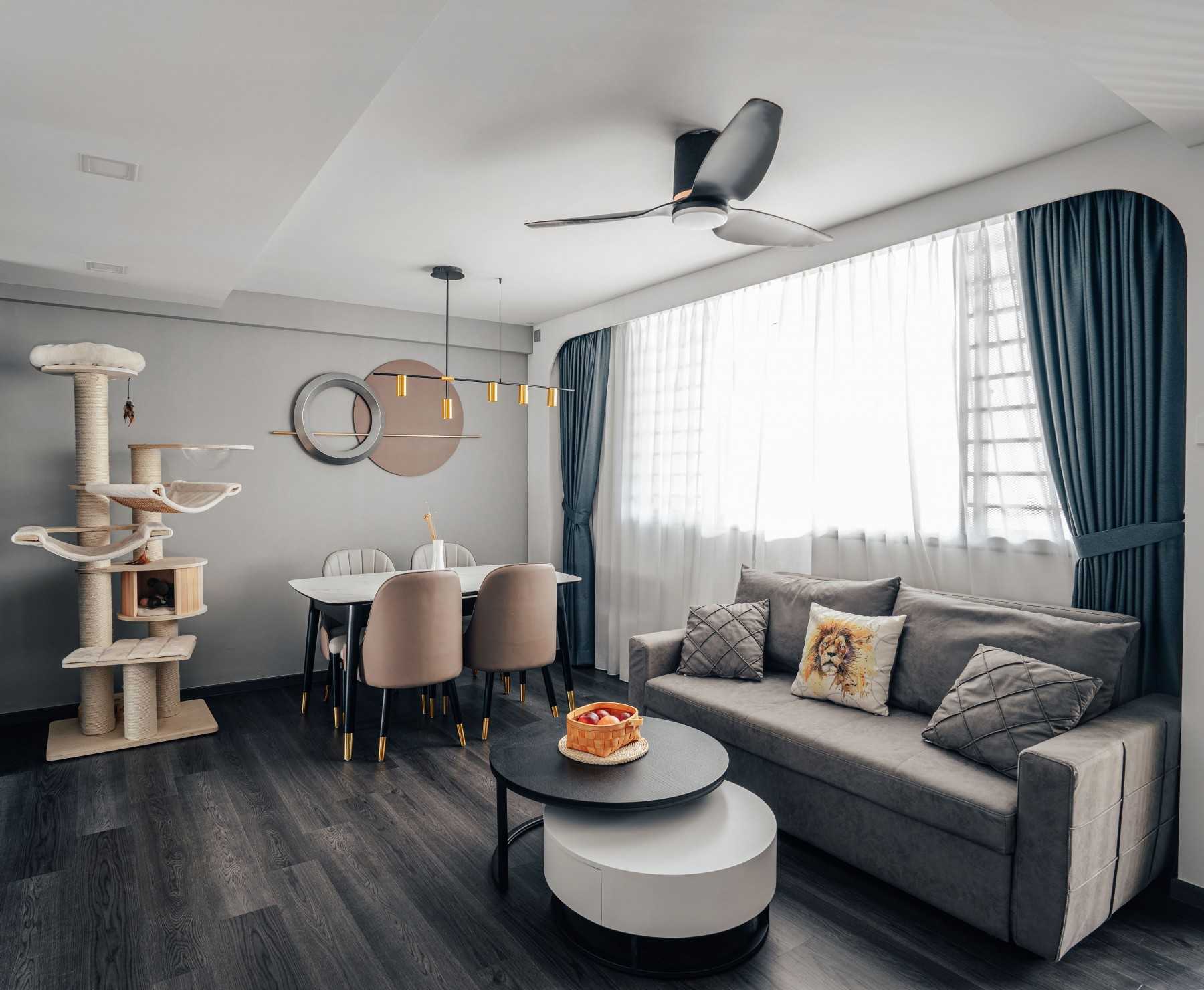 Contemporary Living Room with Wood Flooring and Sofa