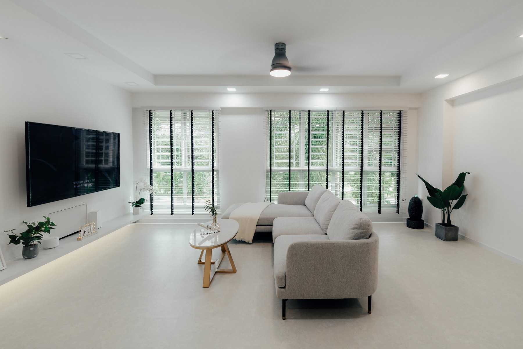Minimalist Living Room with Vinyl Flooring and Ceiling Light