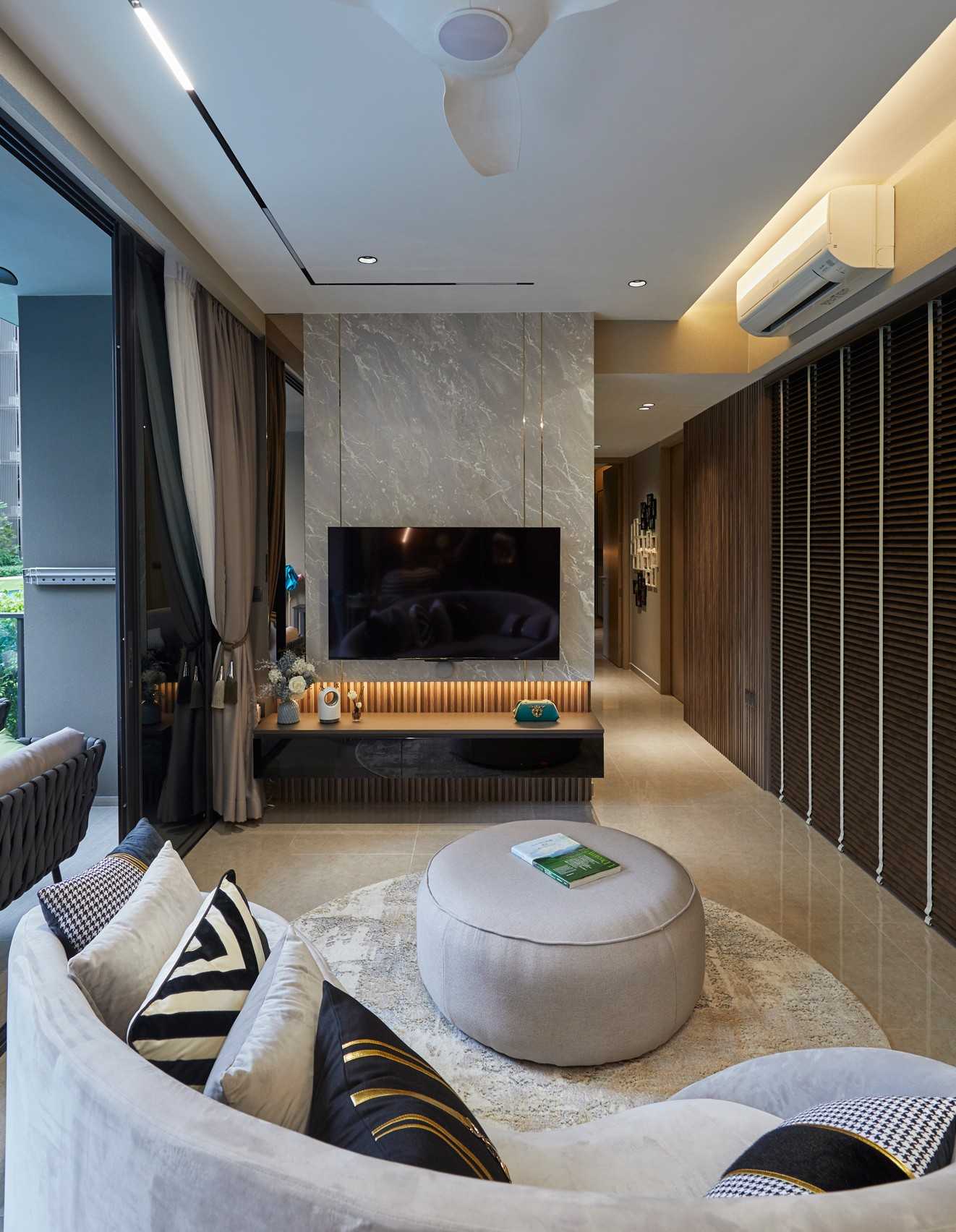 Modern Living Room with TV Console and Paintings