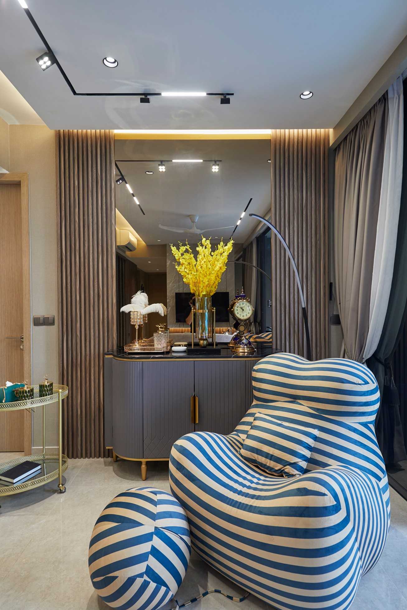 Modern Living Room with TV Console and Paintings