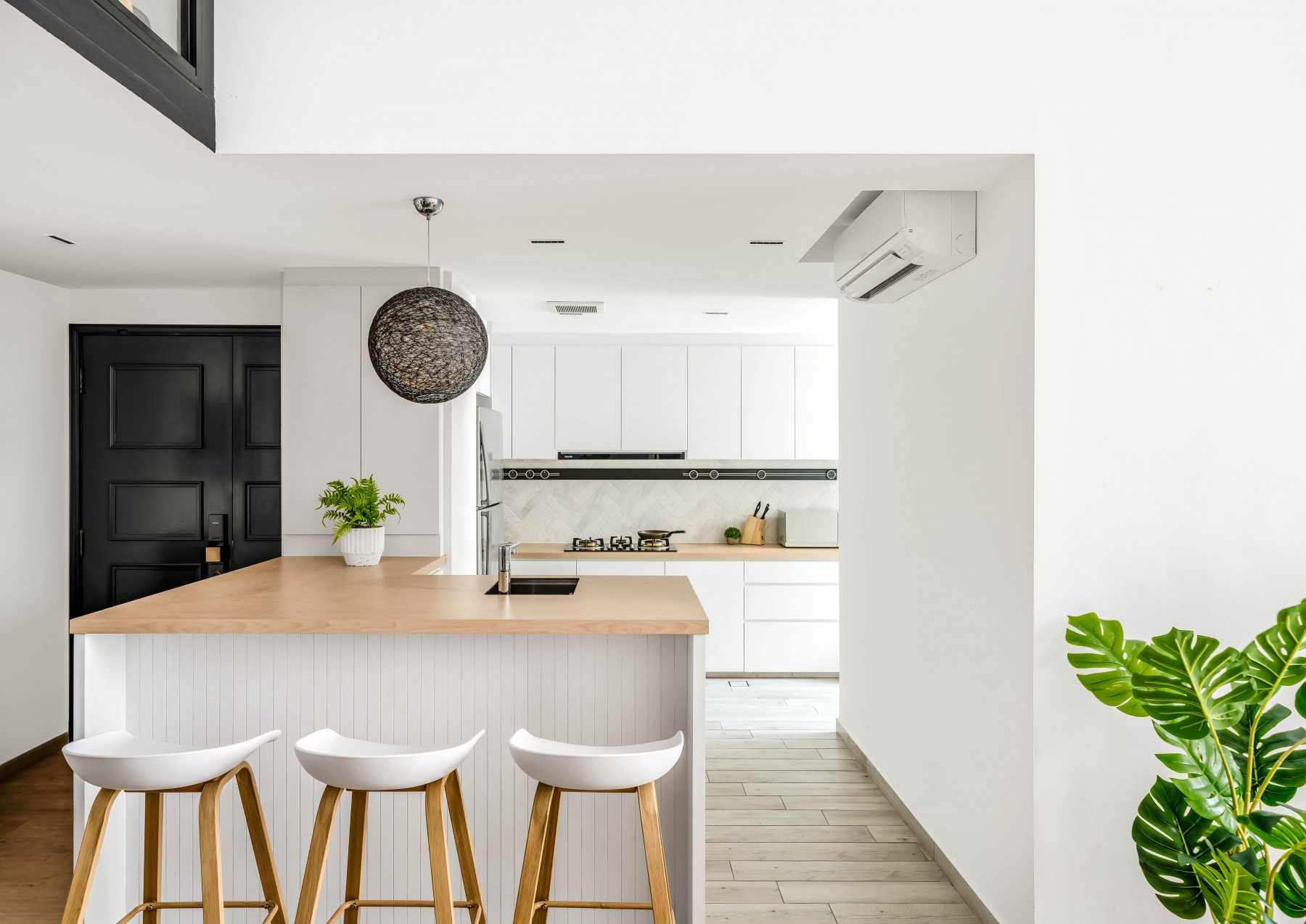 Scandinavian Kitchen with Bar Counter and Kitchen Tap