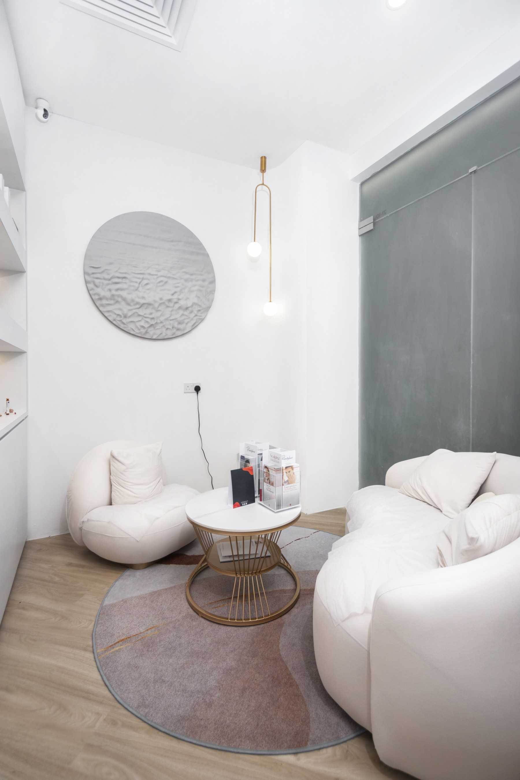 Minimalist Office with Feature Wall and Drop Light