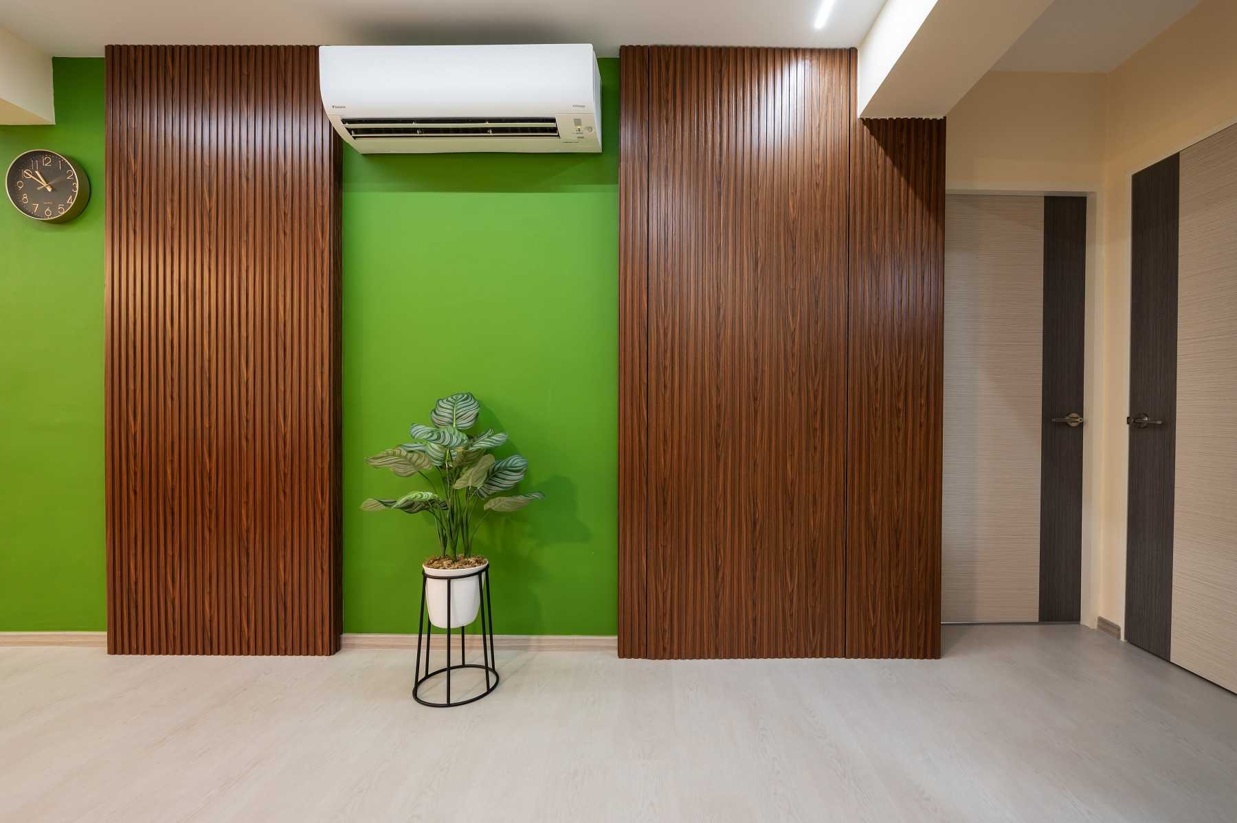 Contemporary Hallway with Vinyl Flooring and Feature Wall