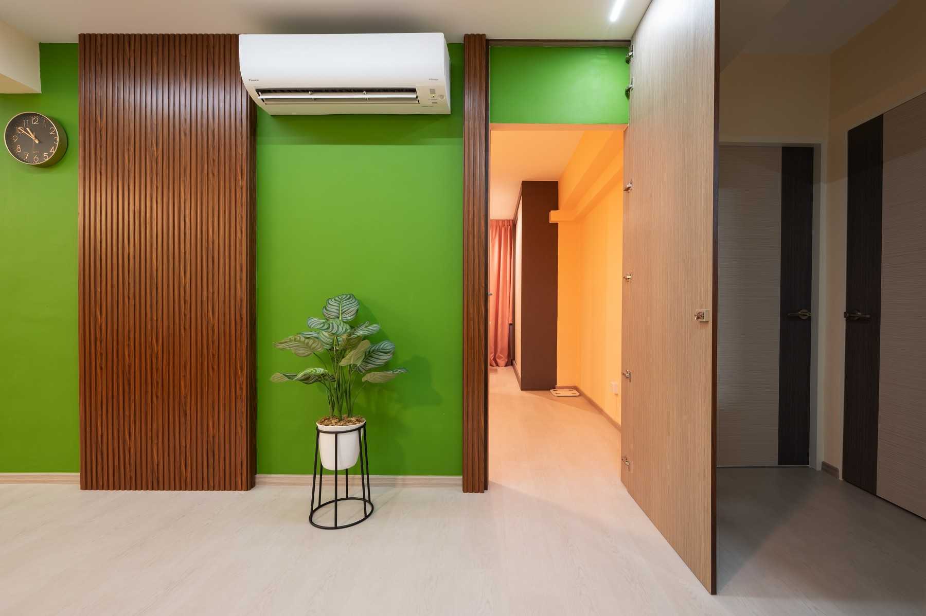 Contemporary Hallway with Vinyl Flooring and Feature Wall