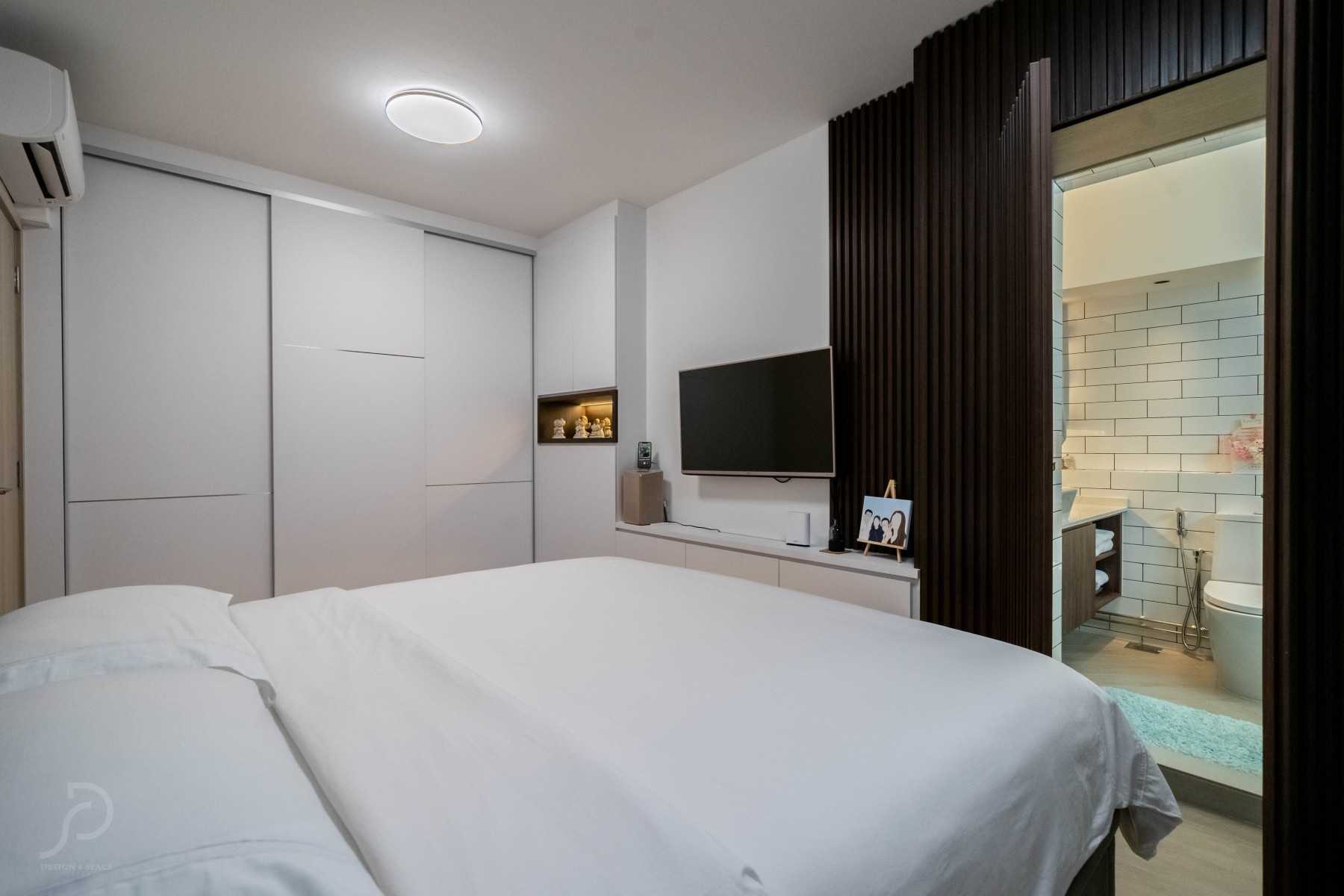 Contemporary Bedroom with Platform Bed and Drop Light