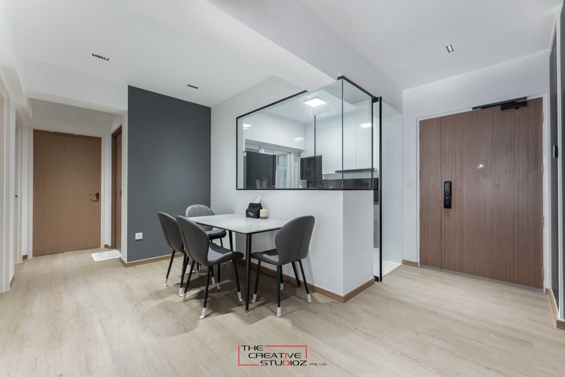 Modern Dining Room with Ceiling Light and Downlights