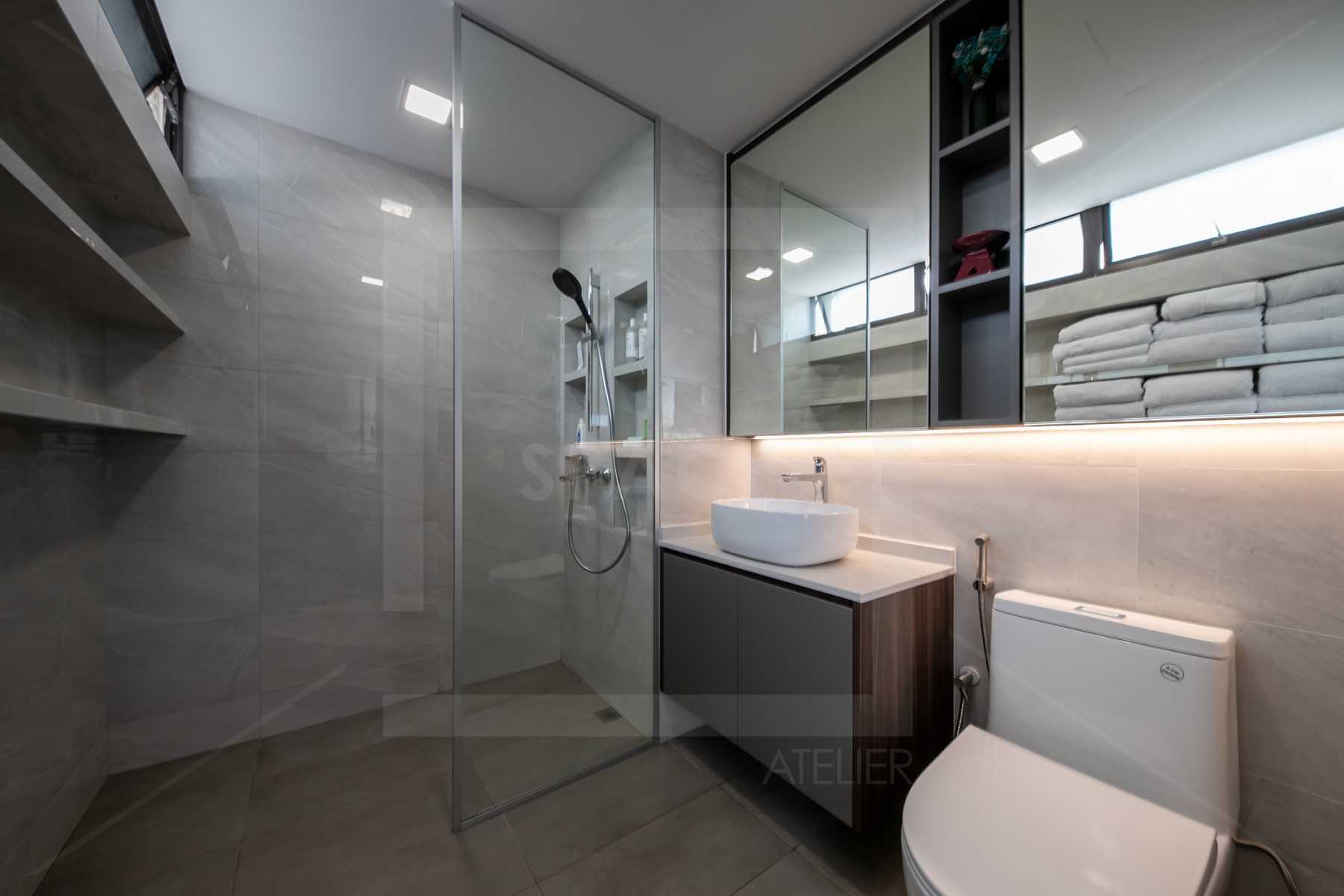Contemporary Bathroom with Mirror and Shower Screen