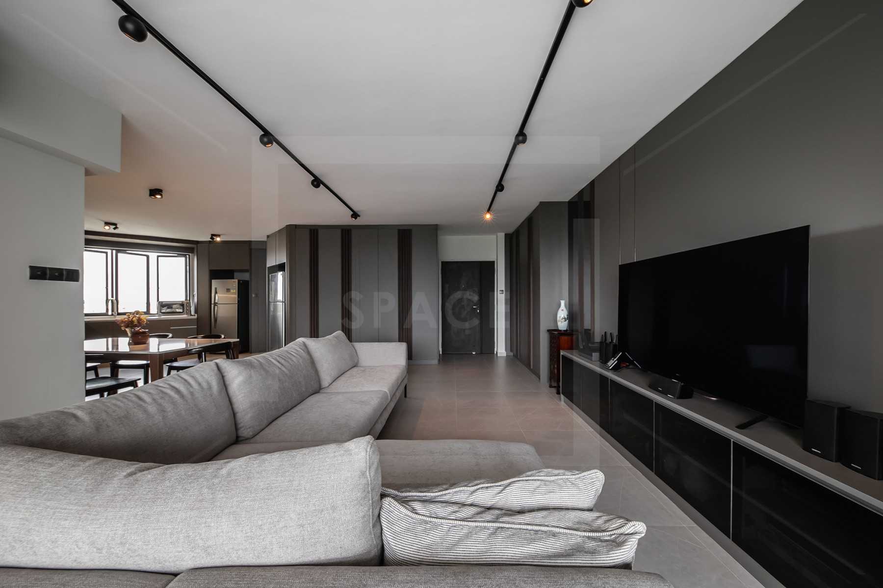 Contemporary Living Room with TV Console and Ceiling Light
