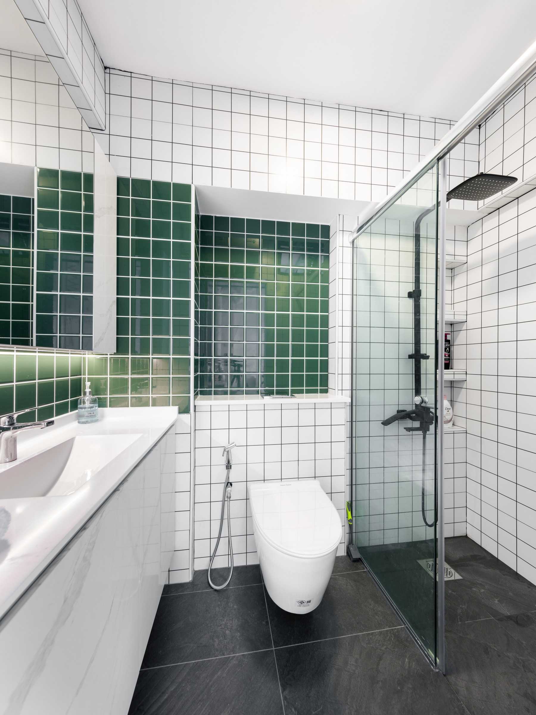 Minimalist Bathroom with Countertop and Shower Screen