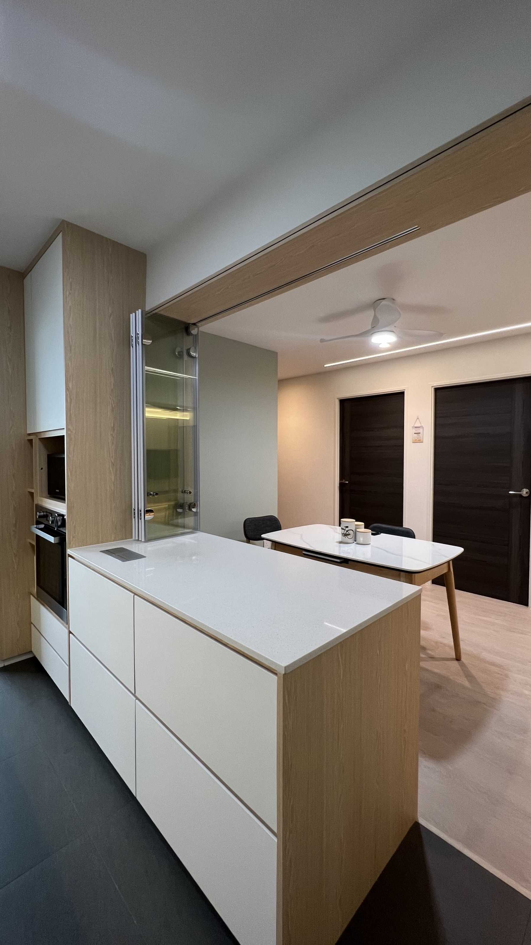 Scandinavian Kitchen with Countertop and Homogeneous Tiles
