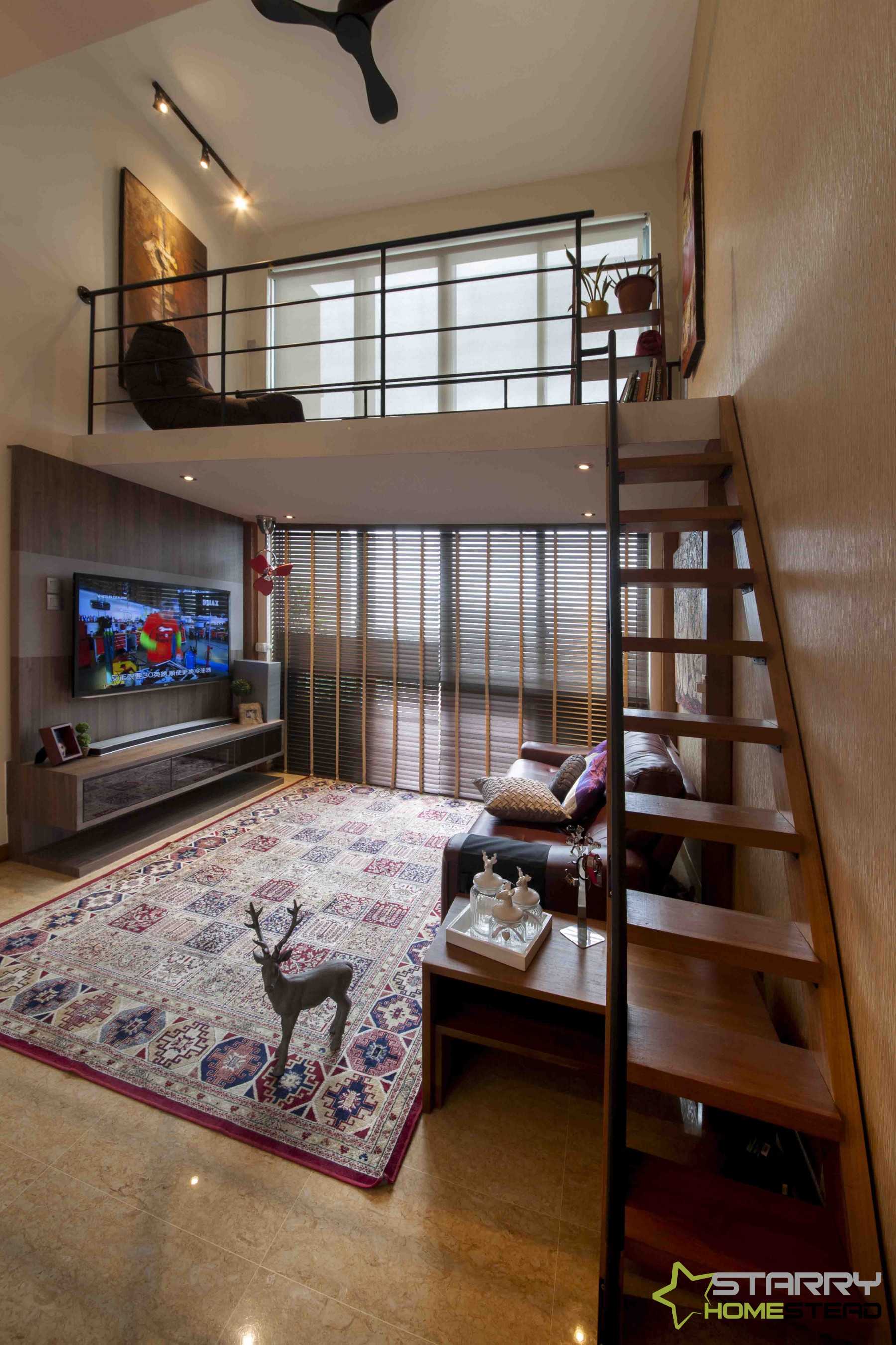 Contemporary Living Room with TV Console and Loft