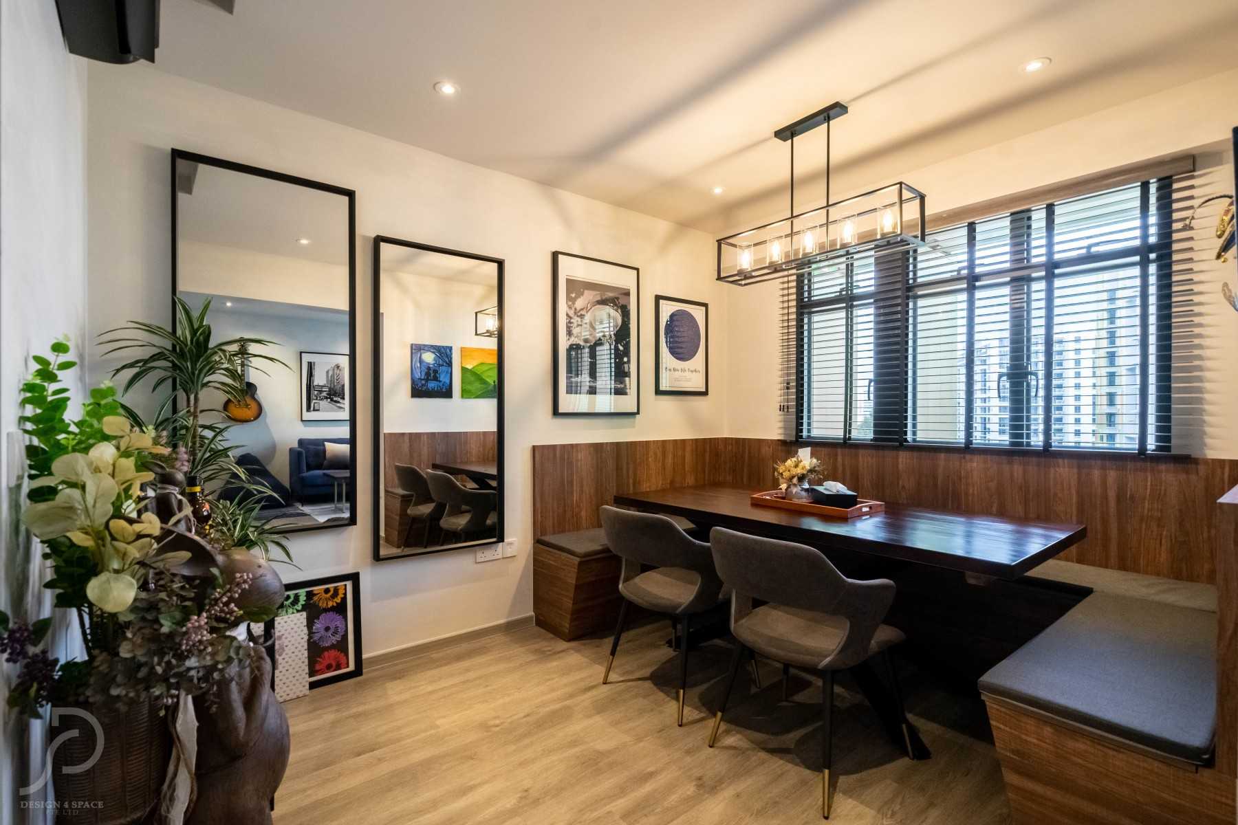 Modern Dining Room with Ceiling Light and Downlights