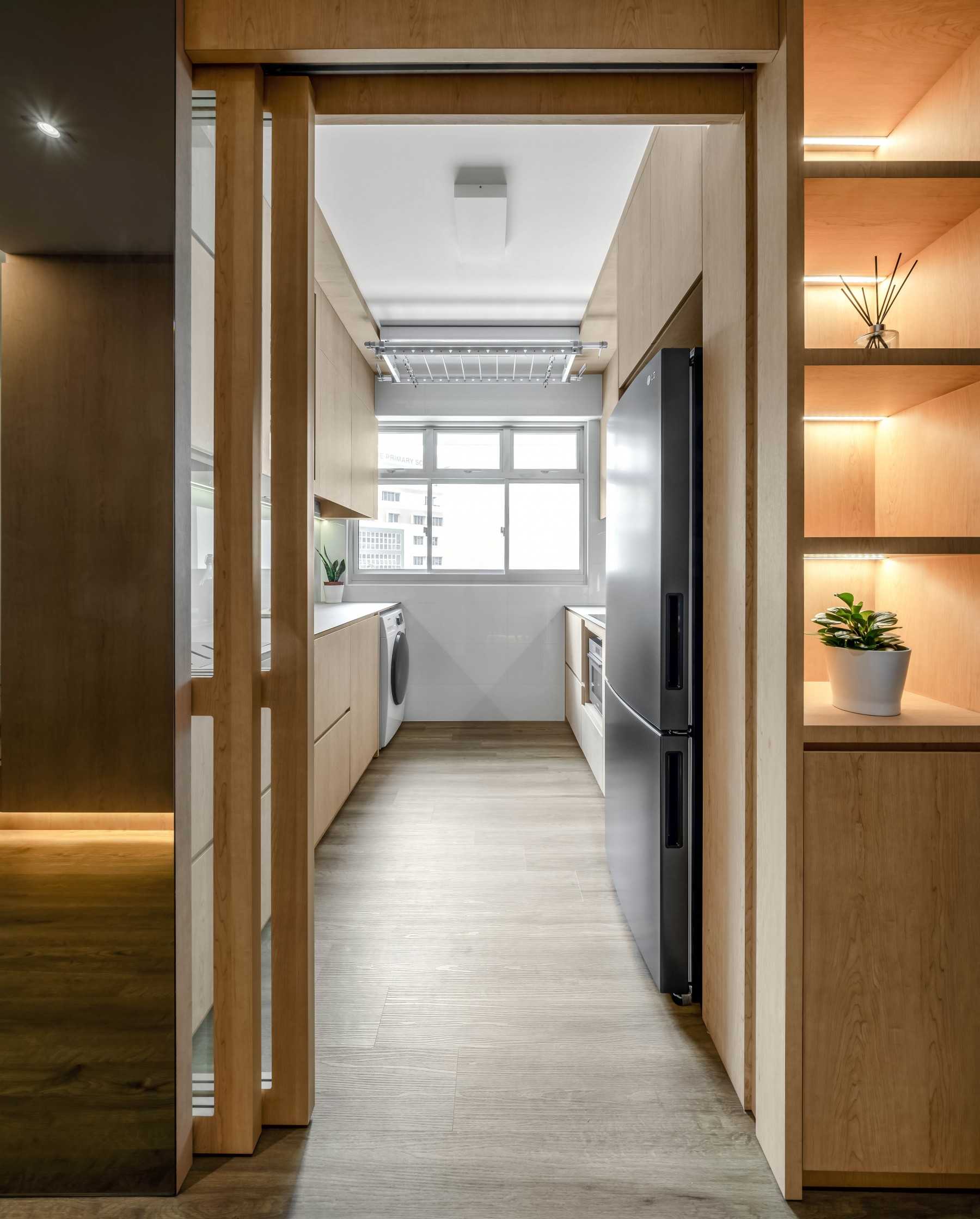 Scandinavian Kitchen with Countertop and Wood Flooring