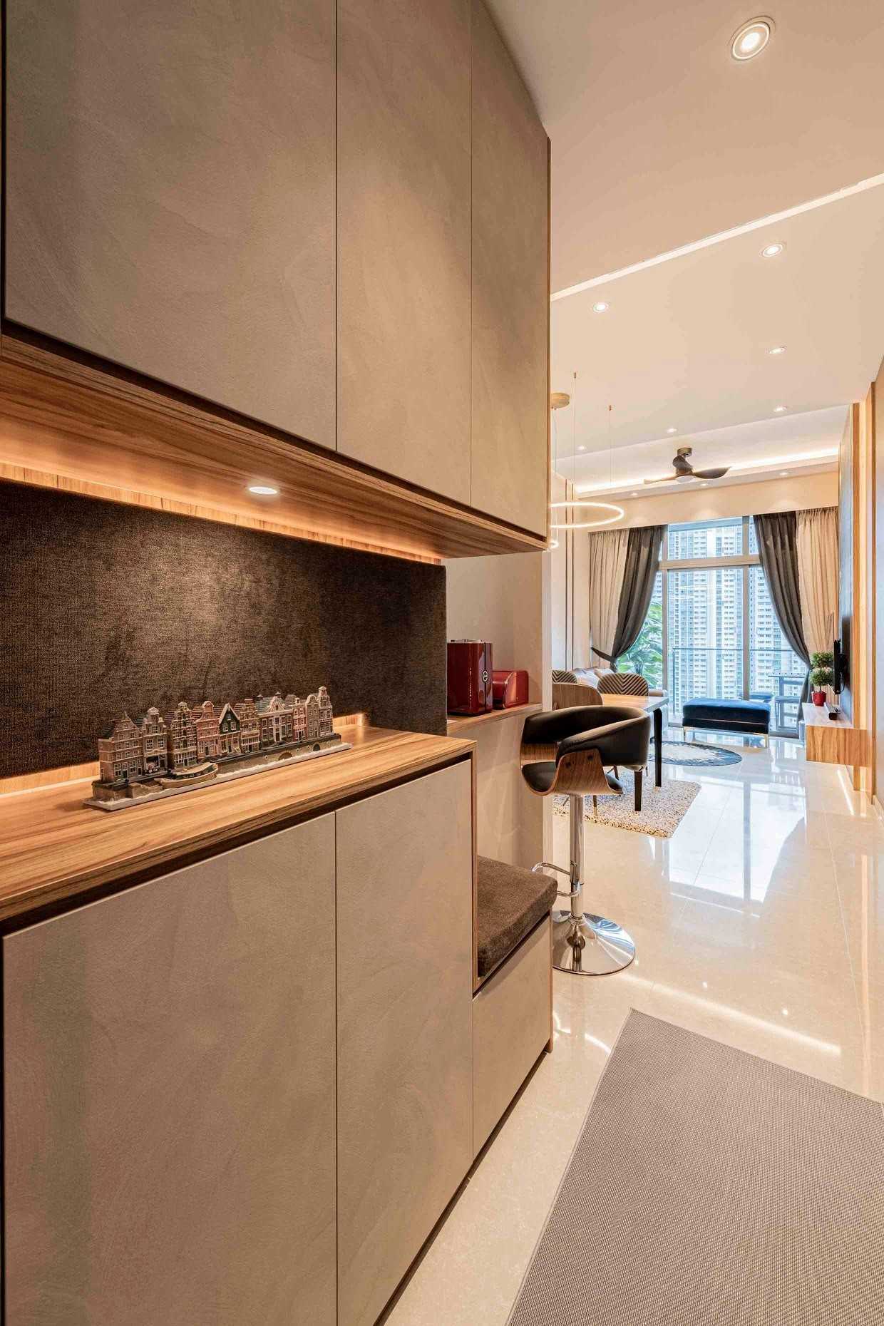 Contemporary Foyer with Artwork and Console Table