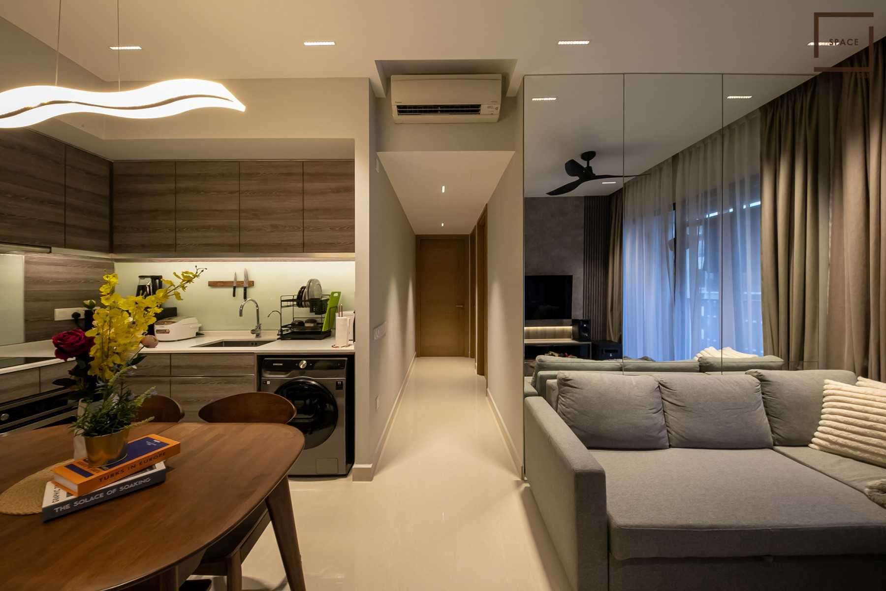 Contemporary Kitchen with TV Console and Sofa
