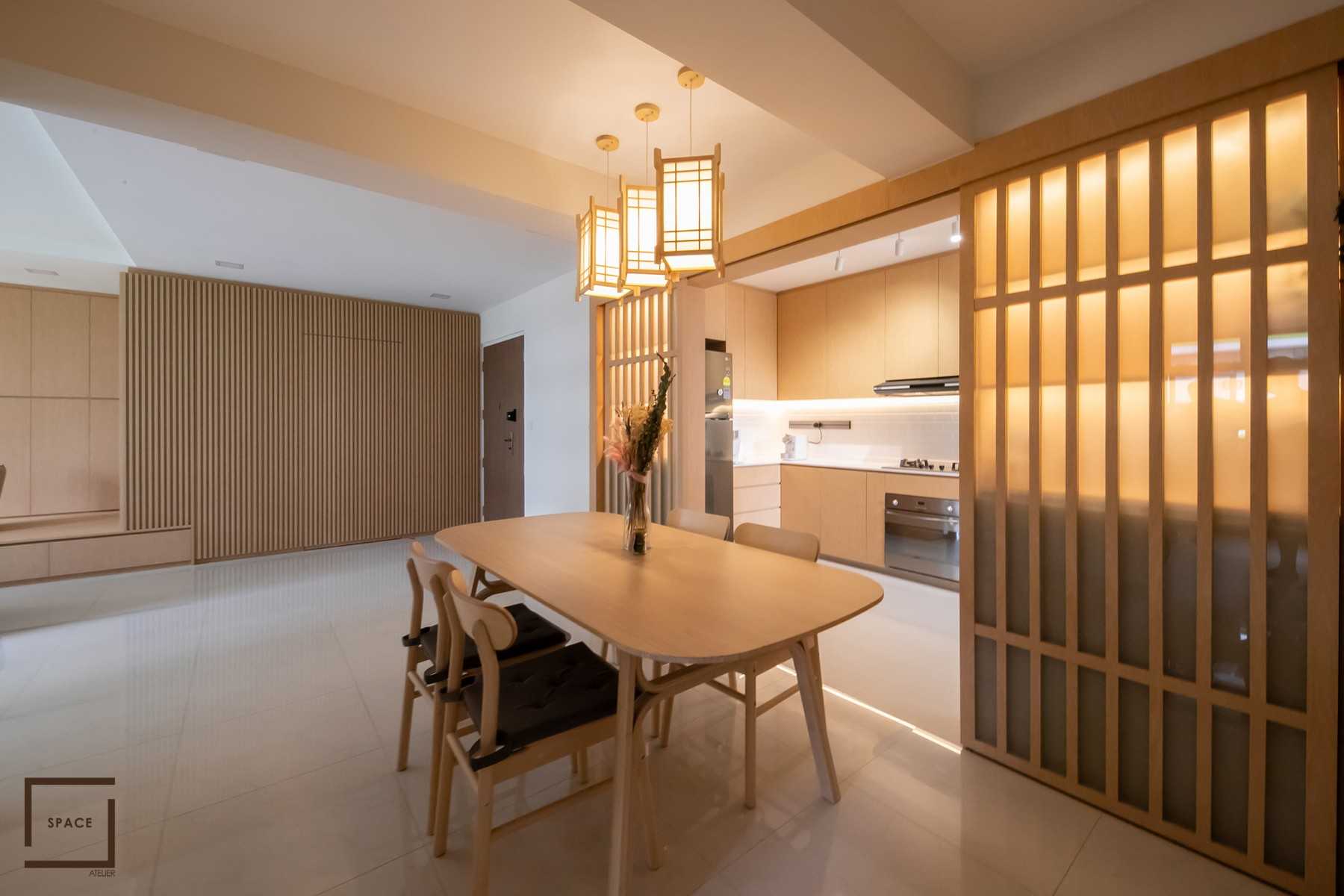 Modern Dining Room with Drop Light and Ceiling Light