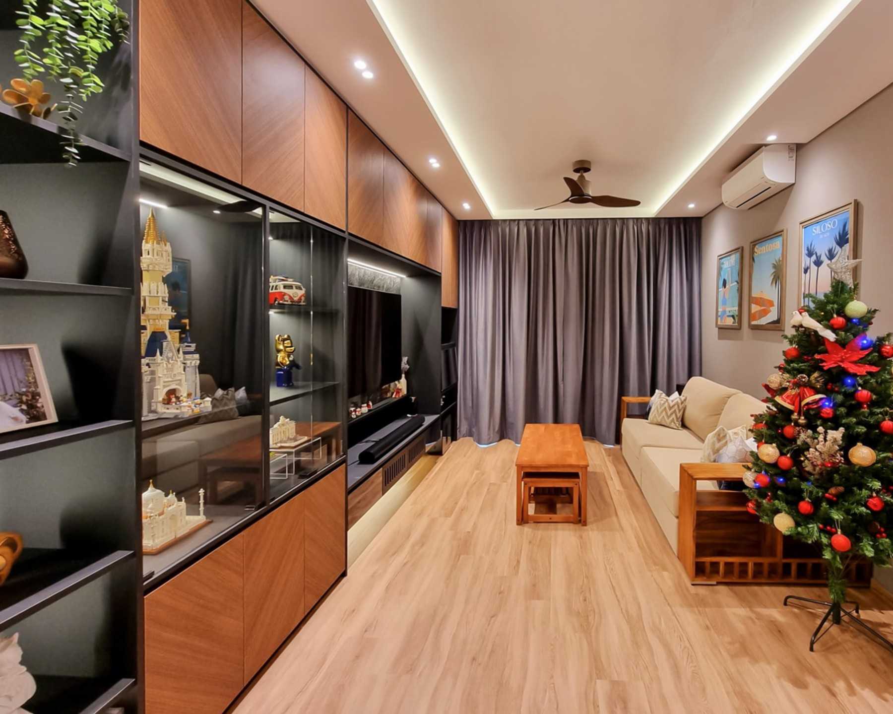 Scandinavian Living Room with TV Console and Window Grille