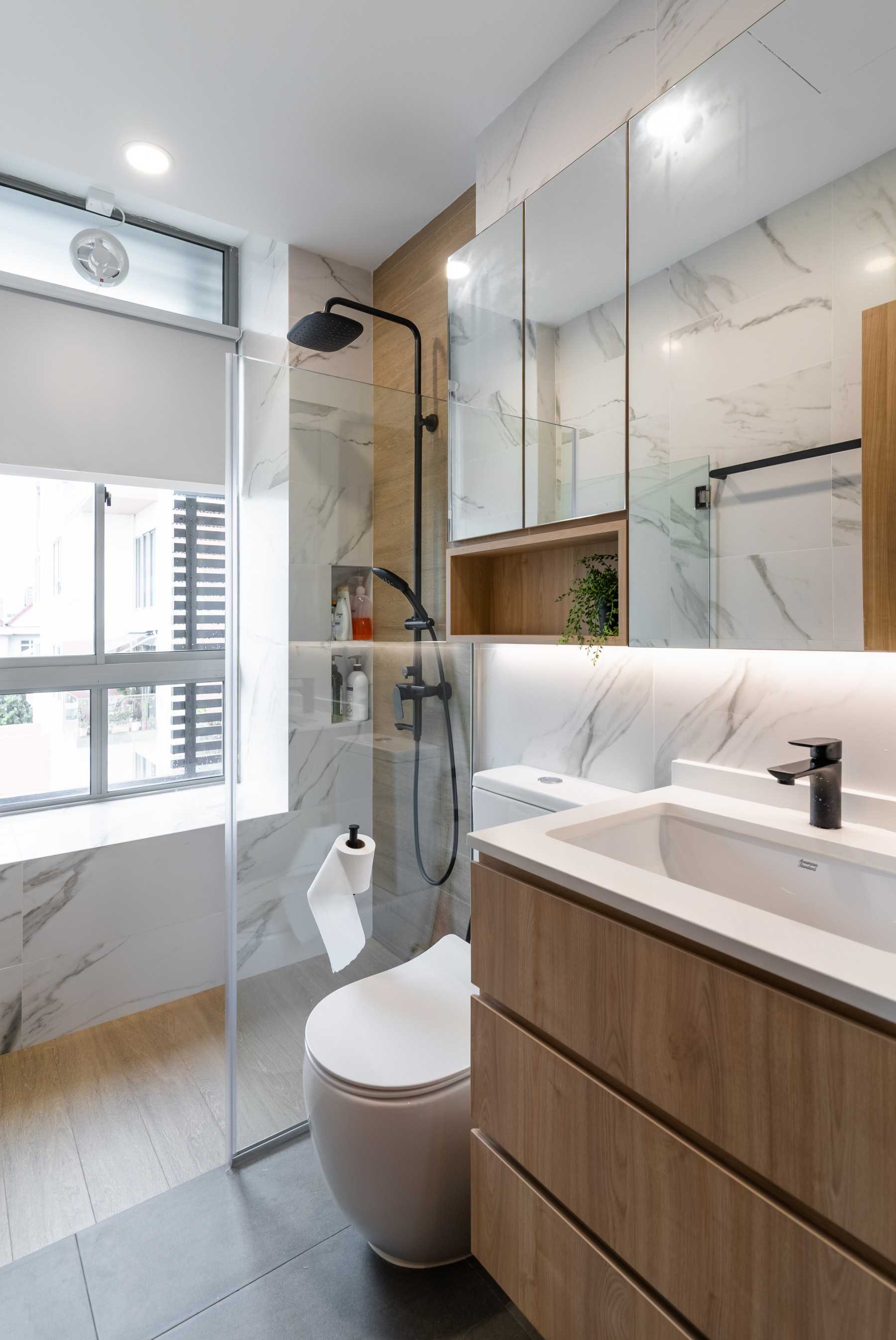 Minimalist Bathroom with Bathroom Storage and Bathroom Sinks