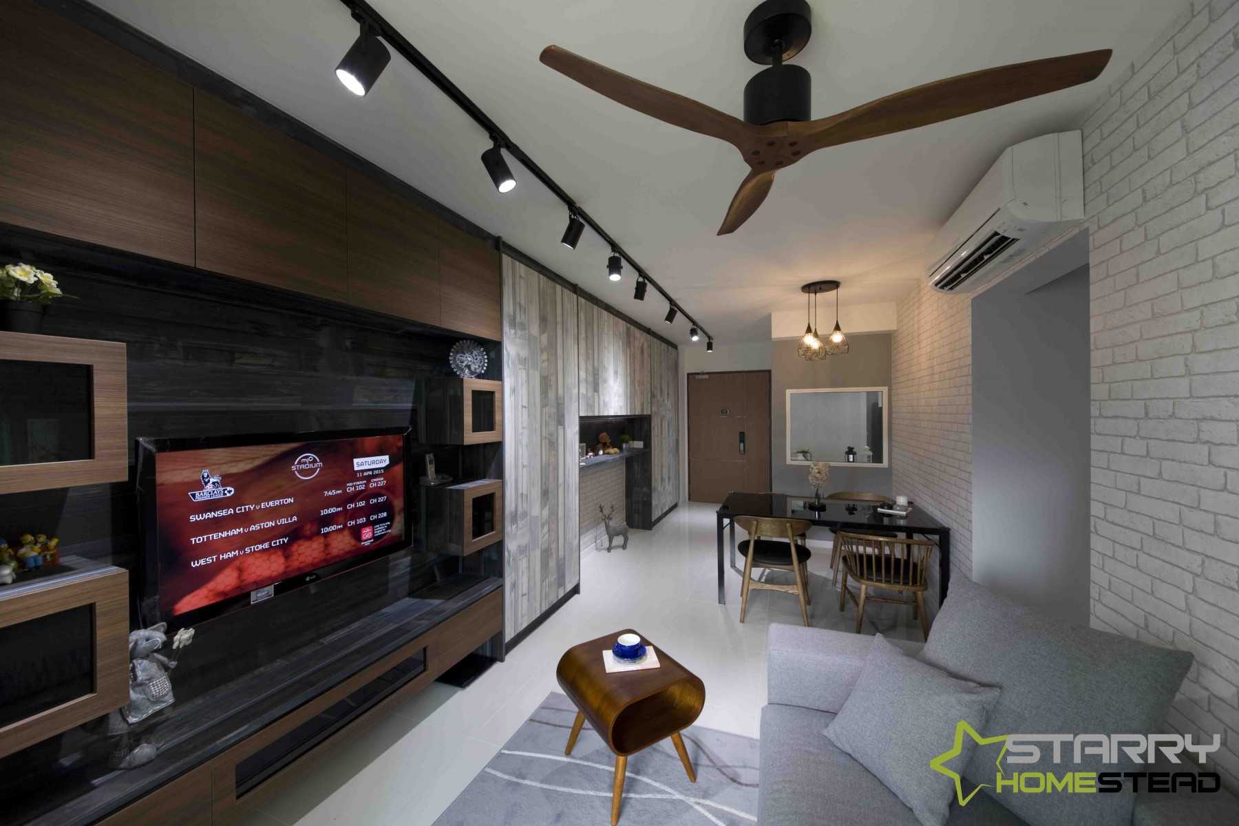 Scandinavian Living Room with TV Console and Feature Wall