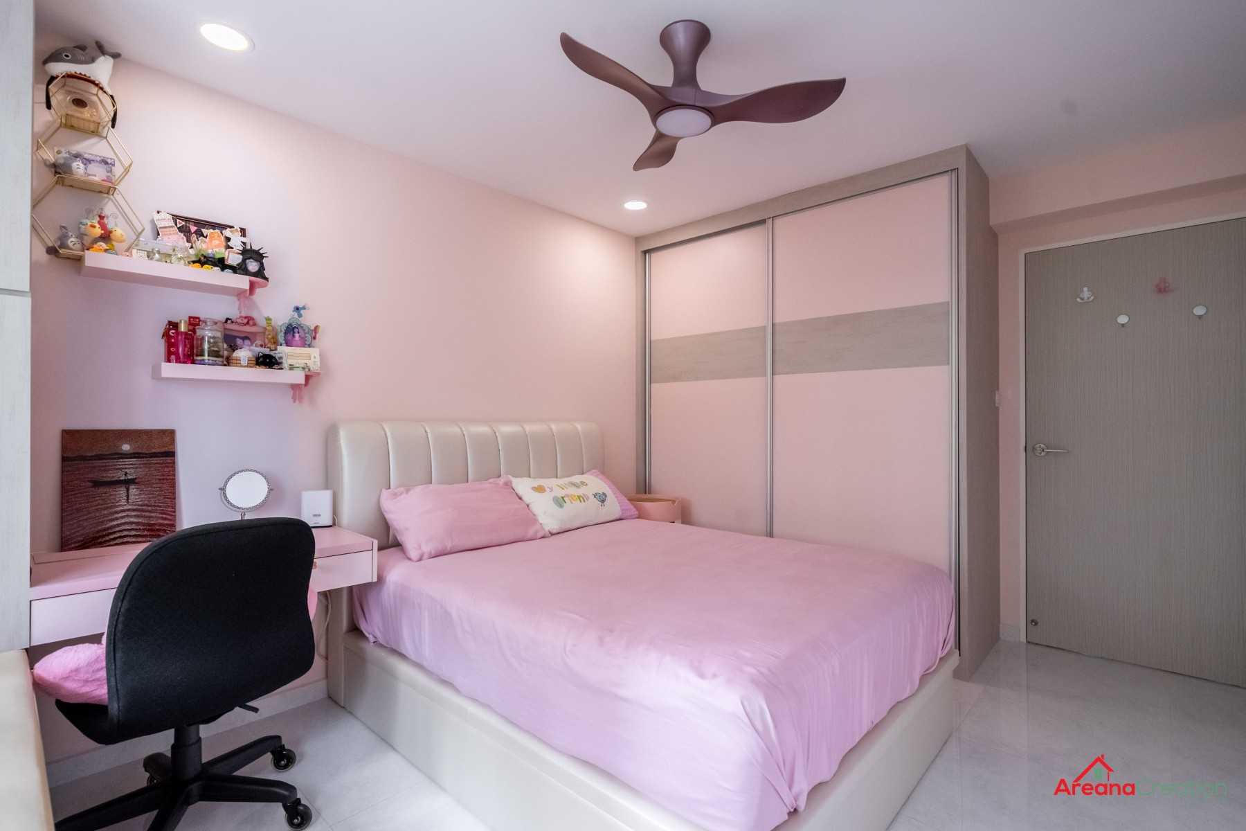 Modern Bedroom with Platform Bed and Vinyl Flooring