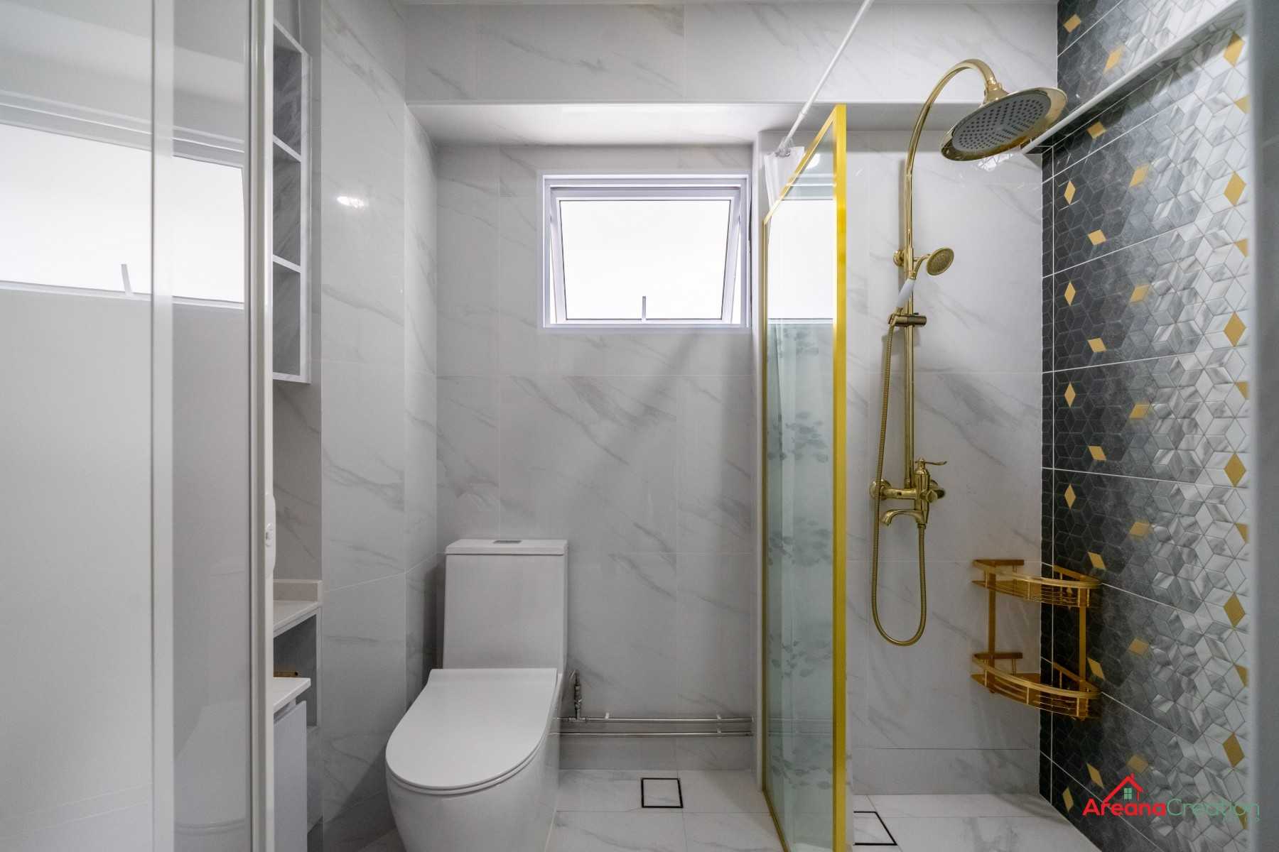 Modern Bathroom with Homogeneous Tiles and Bathroom Storage