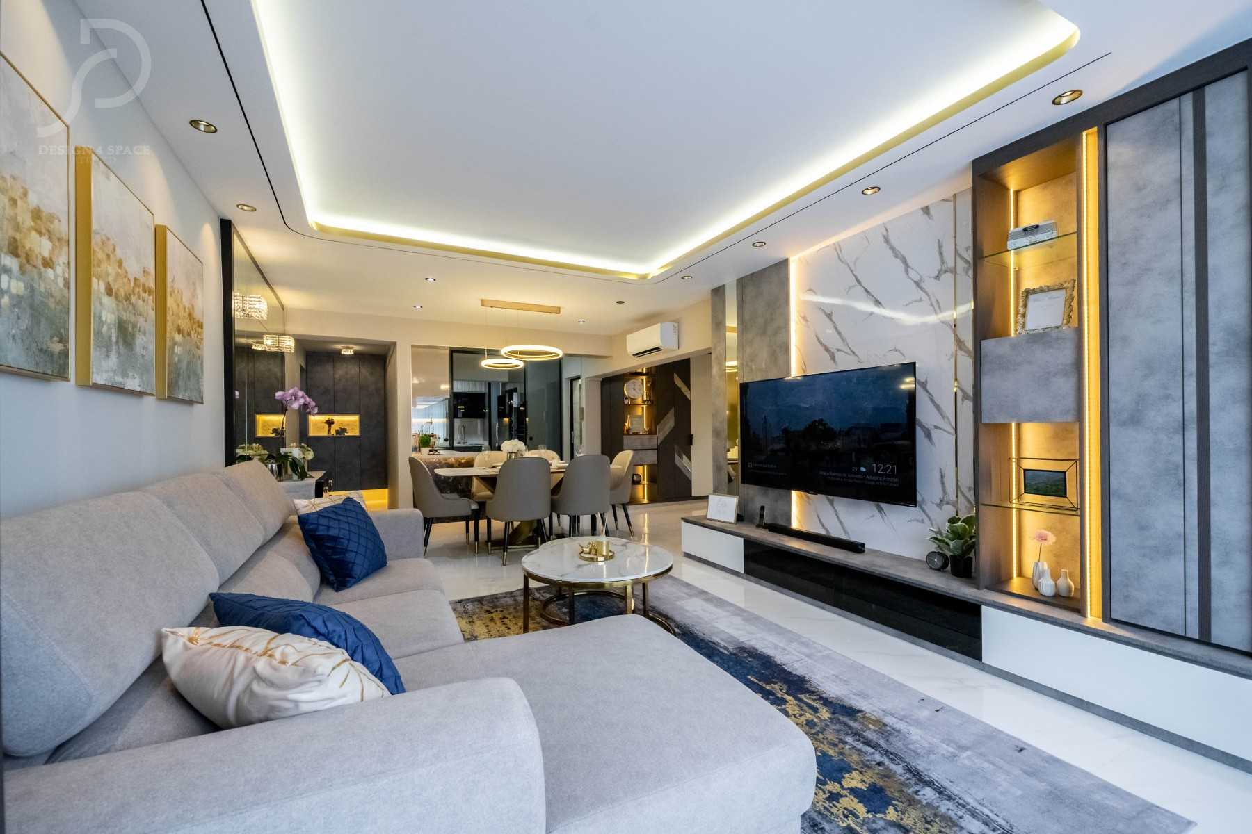 Modern Living Room with TV Console and Feature Wall