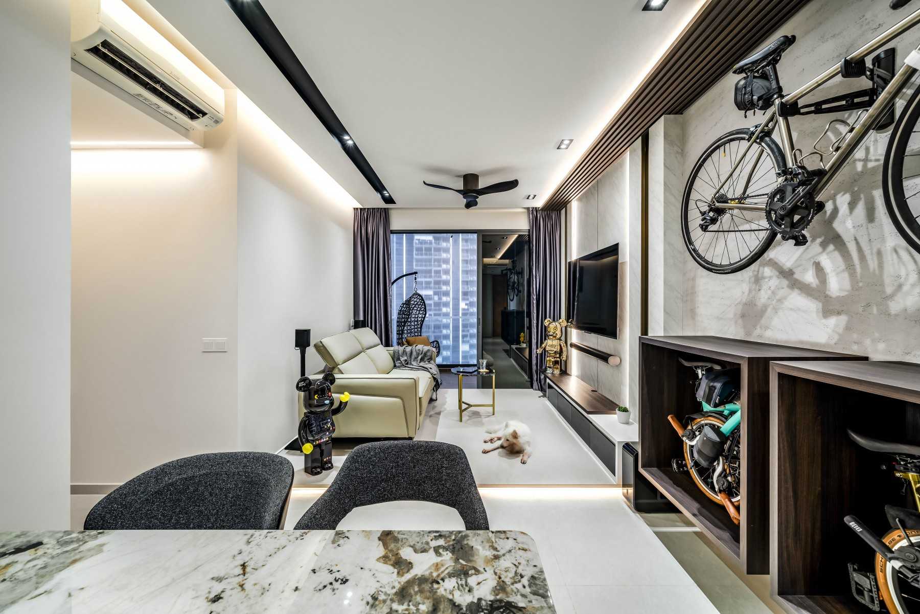 Contemporary Living Room with TV Console and Ceiling Light