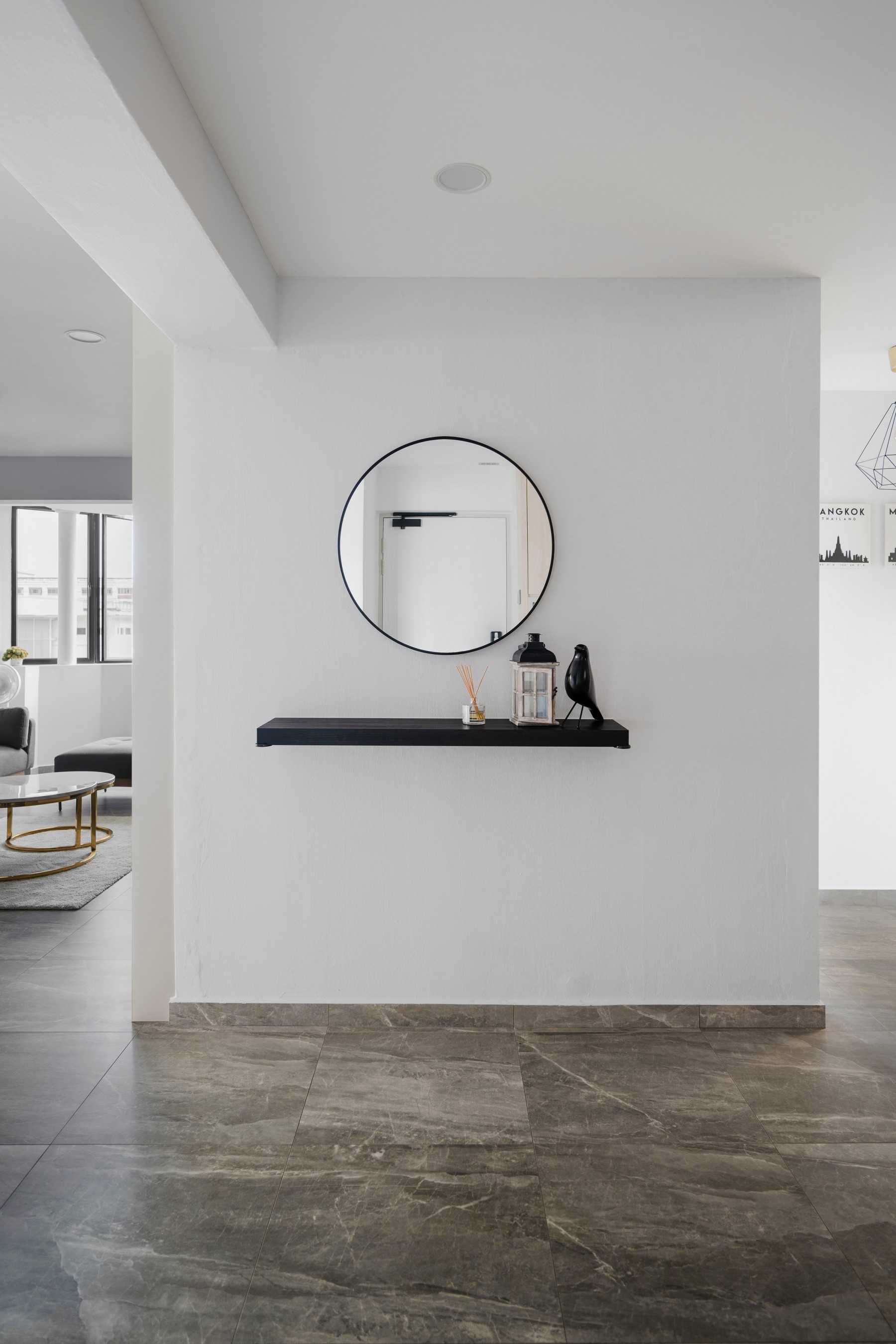 Modern Entryway with Mirror and Small Storage