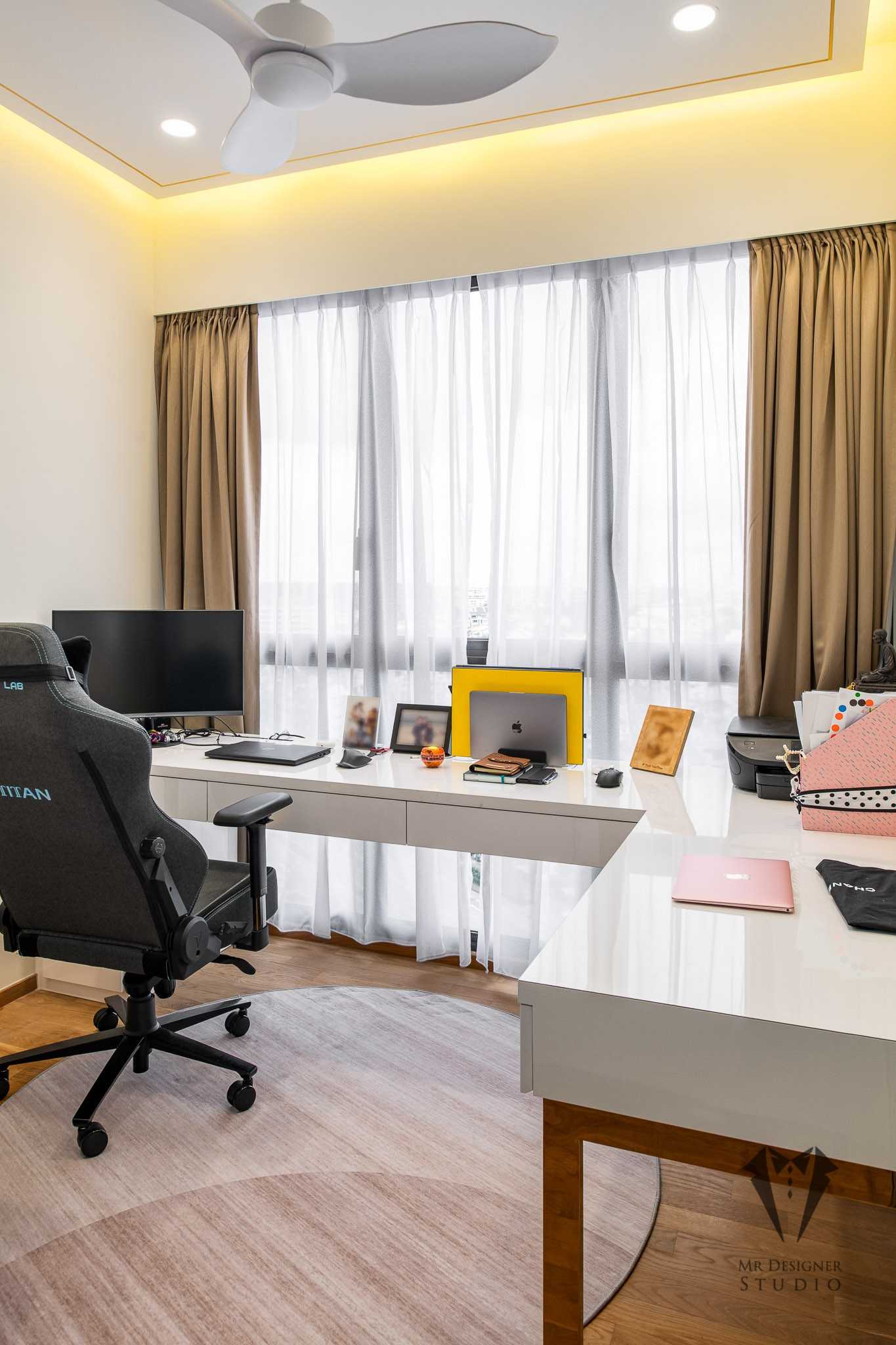 Modern Study with Cove Lighting and Computer