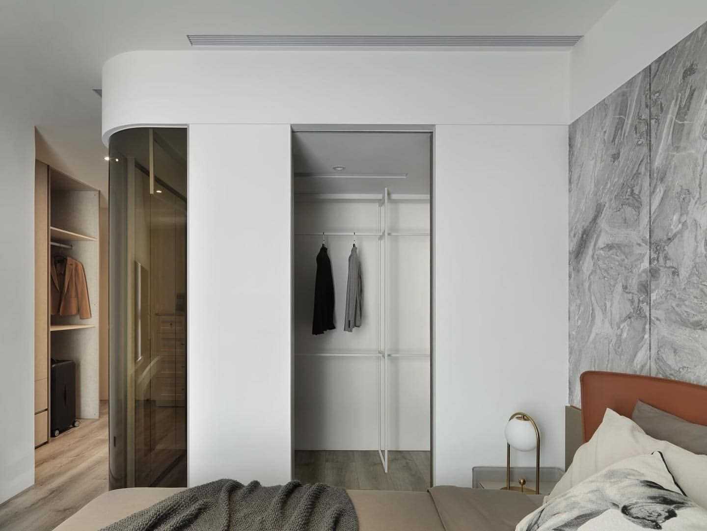 Contemporary Bedroom with Vinyl Flooring and Ceiling Light
