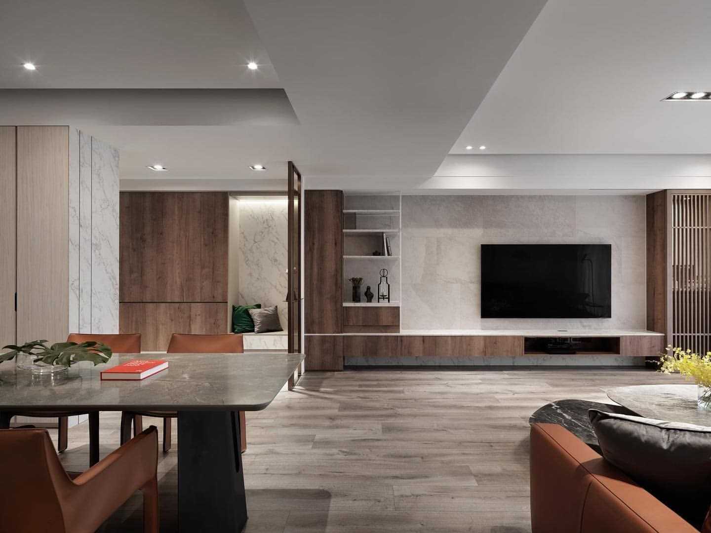 Contemporary Living Room with Vinyl Flooring and TV Console