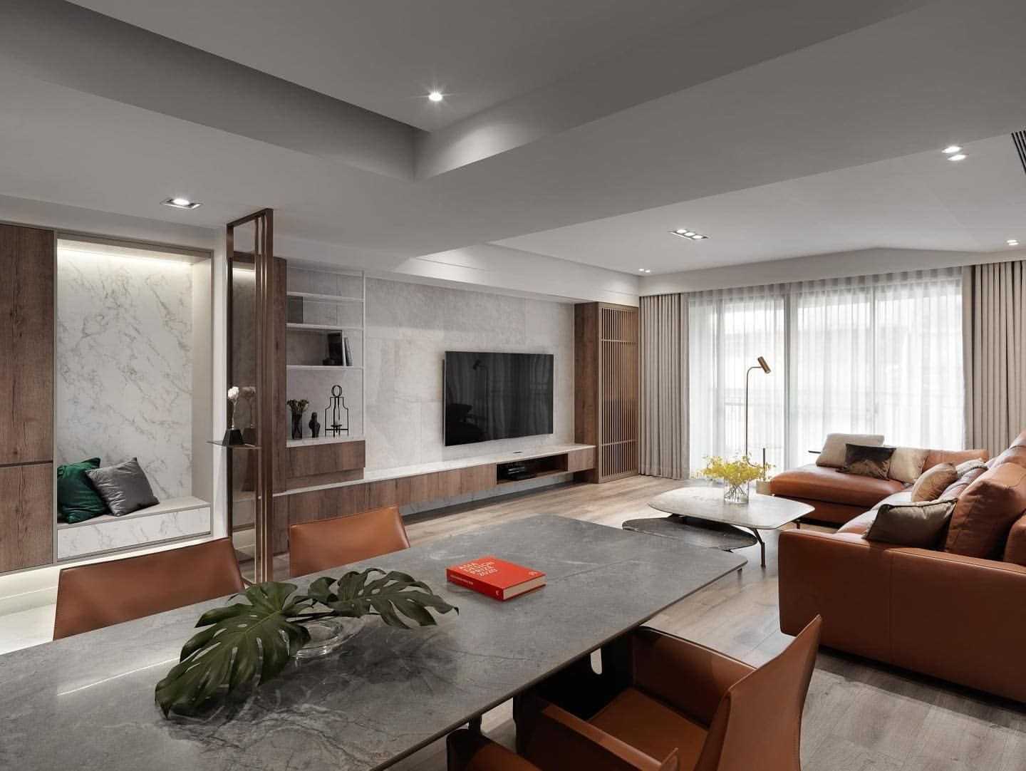 Contemporary Living Room with Vinyl Flooring and TV Console