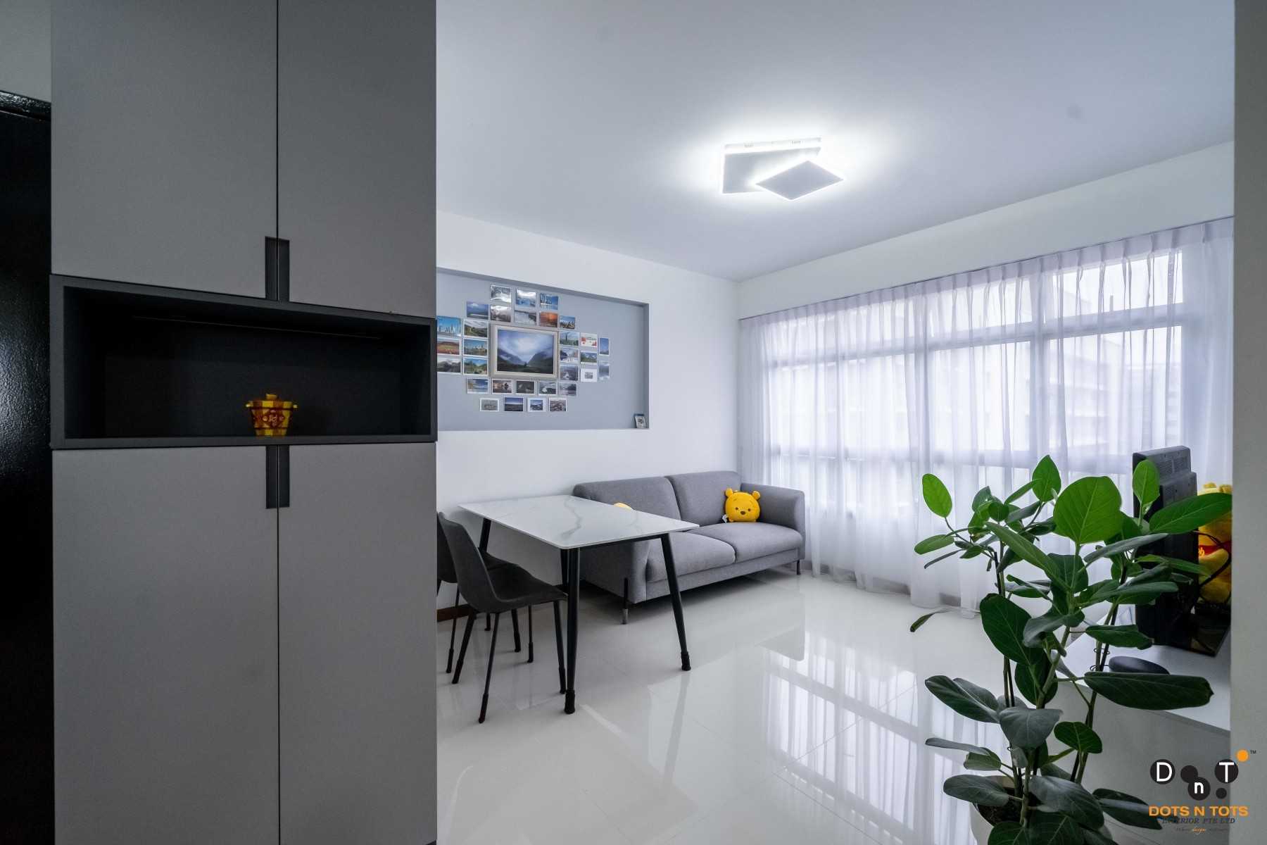 Contemporary Living Room with TV Console and Drop Ceiling