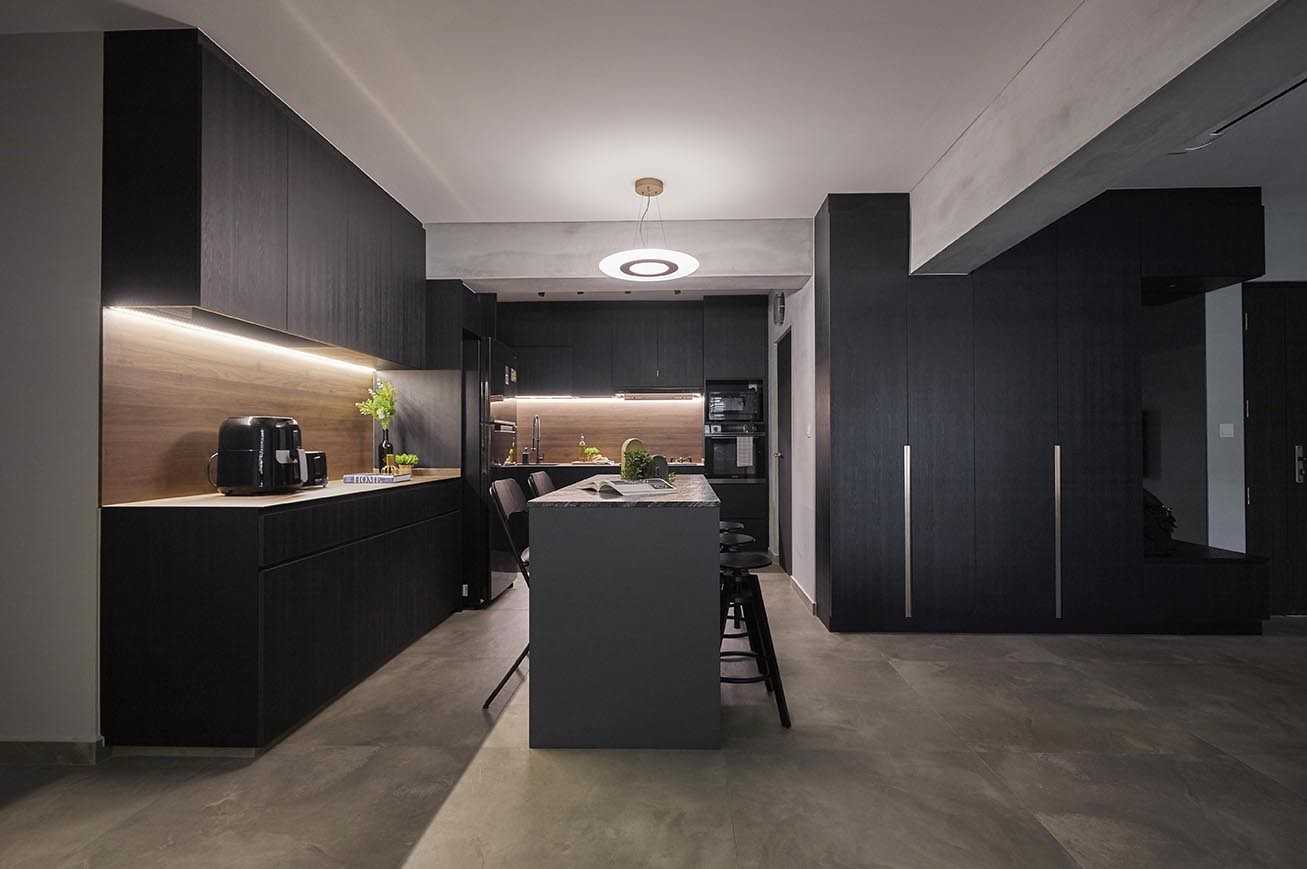 Industrial Kitchen with Countertop and Granite Floor