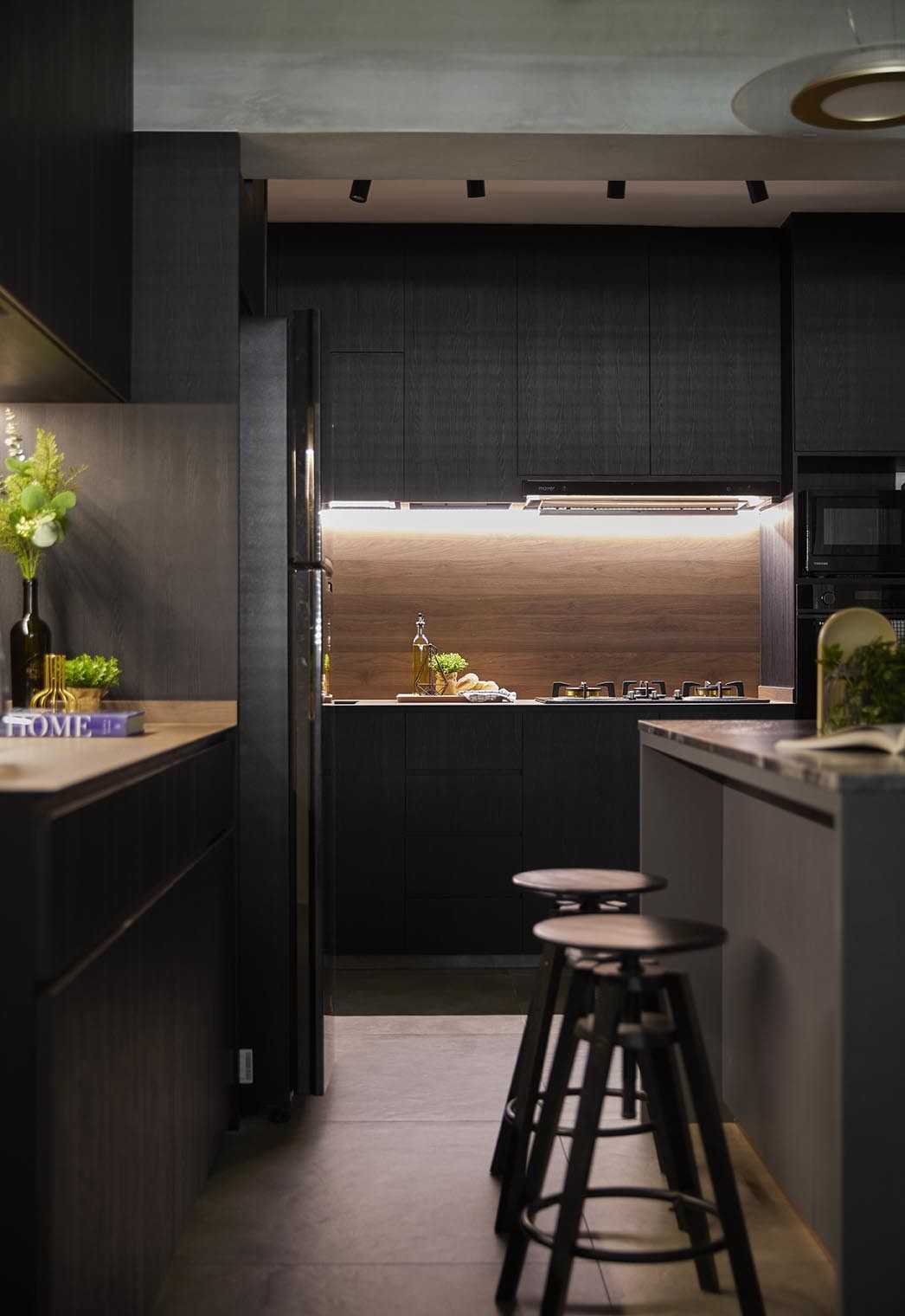 Industrial Kitchen with Countertop and Granite Floor