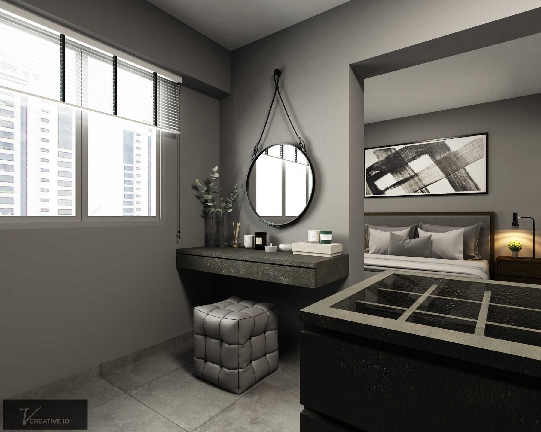 Modern Bedroom with Granite Floor and Bedside Table
