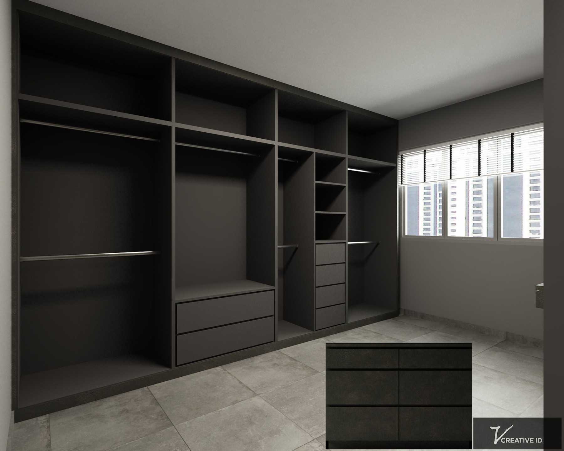 Modern Bedroom with Granite Floor and Wardrobe