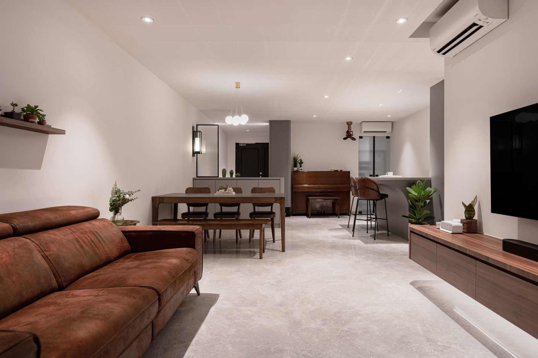 Modern Living Room with TV Console and Bar Counter