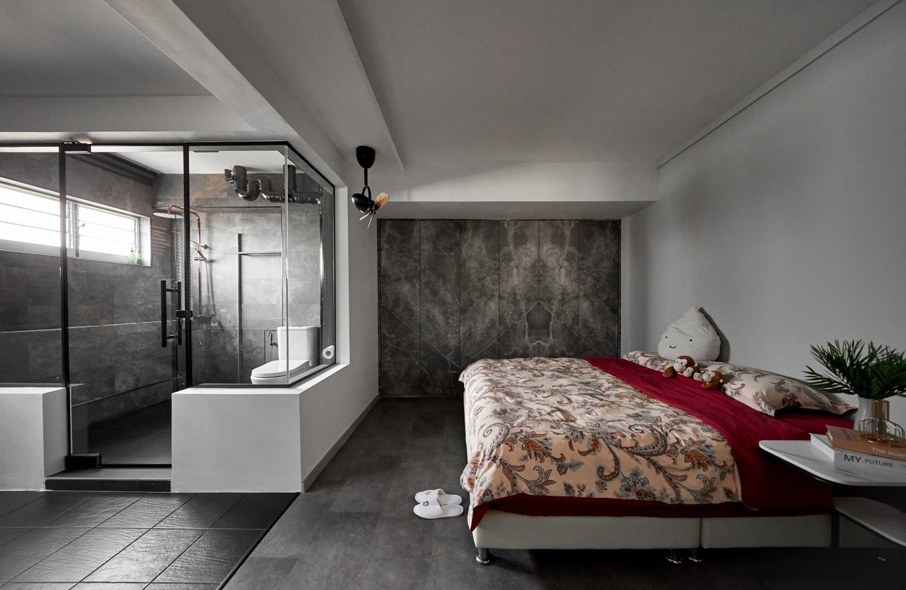 Contemporary Bathroom with Wardrobe and Bedside Table
