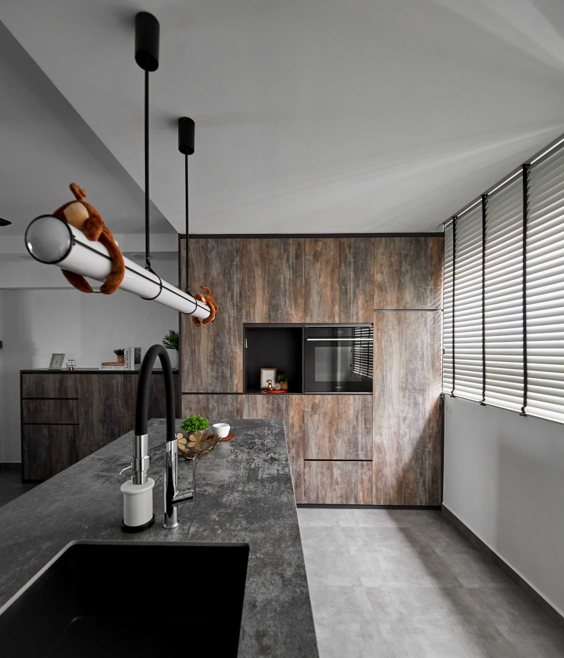 Contemporary Kitchen with Cupboard and Open Kitchen
